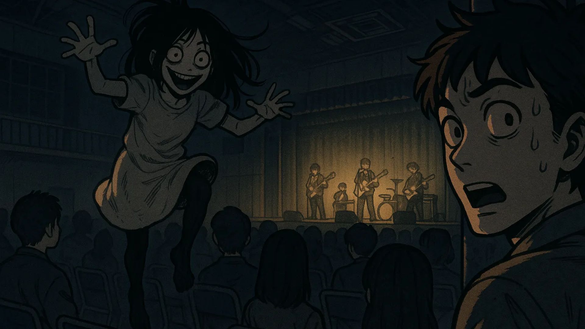 Japanese Ghost Story illustration "title: Live Stream"