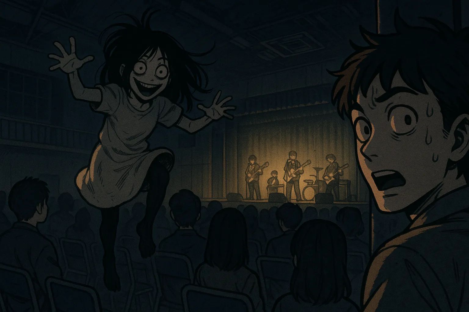 Japanese Ghost Story illustration "title: Live Stream"