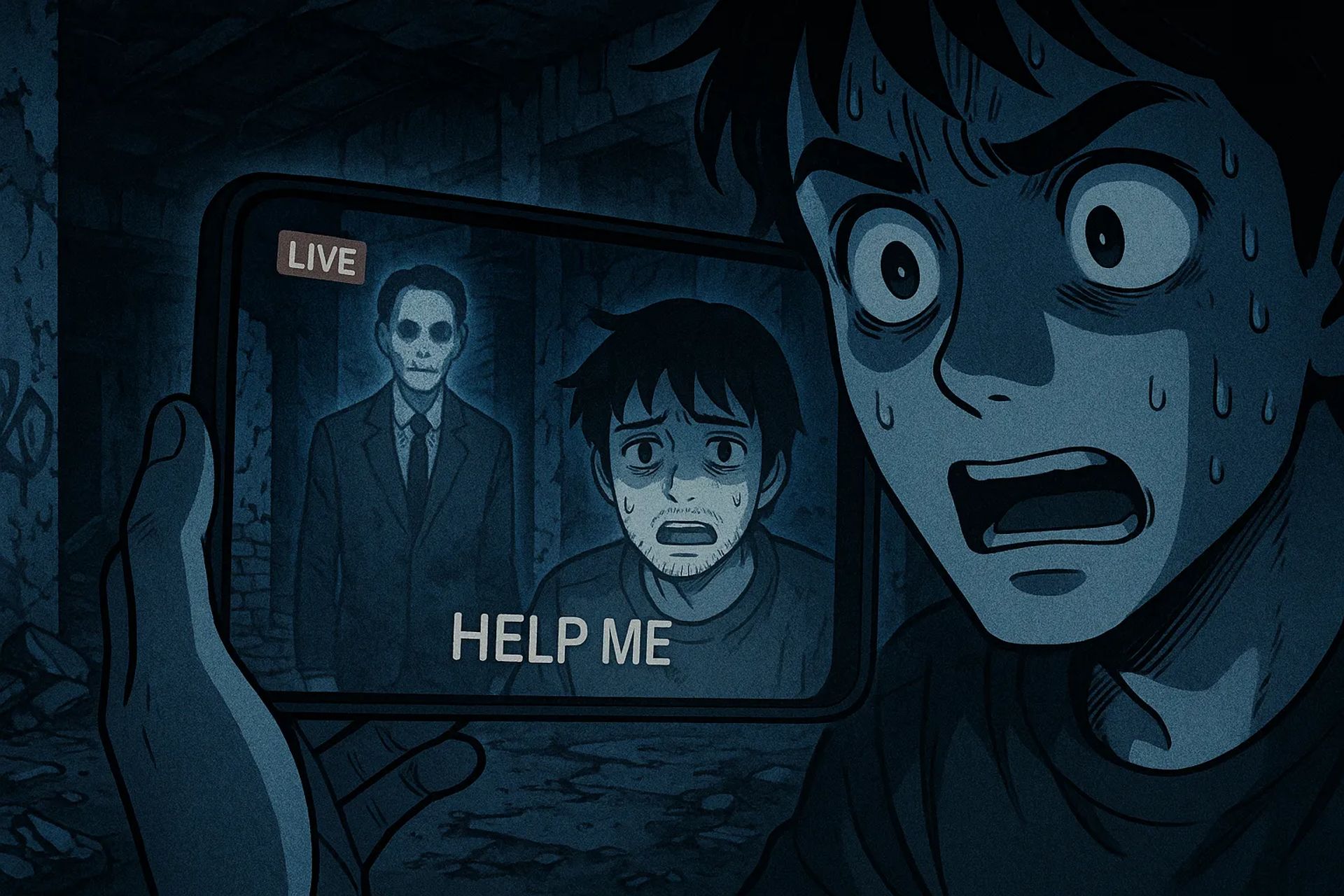 Japanese Ghost Story illustration "title: Ghost Haunting on Livestream"