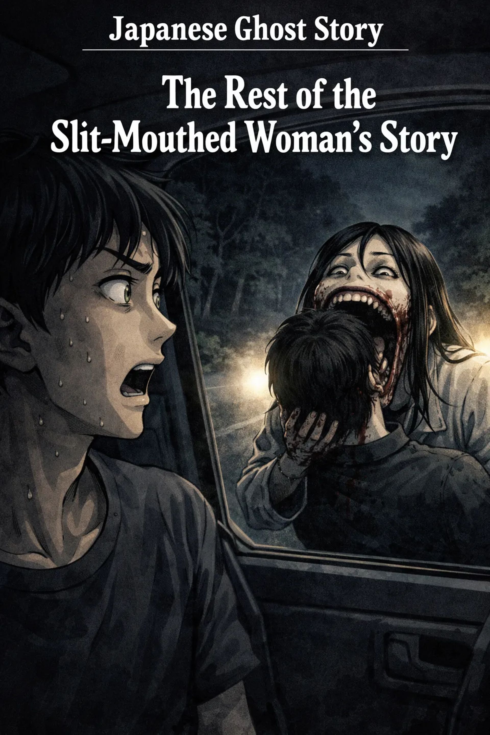 Japanese Ghost Story illustration "title: The Rest of the Slit-Mouthed Woman's Story"