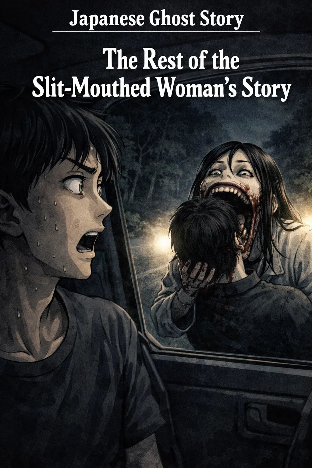 Japanese Ghost Story illustration "title: The Rest of the Slit-Mouthed Woman's Story"