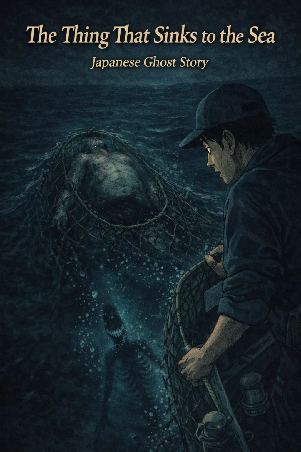 Japanese Ghost Story illustration "title: The Thing That Sinks to the Sea"
