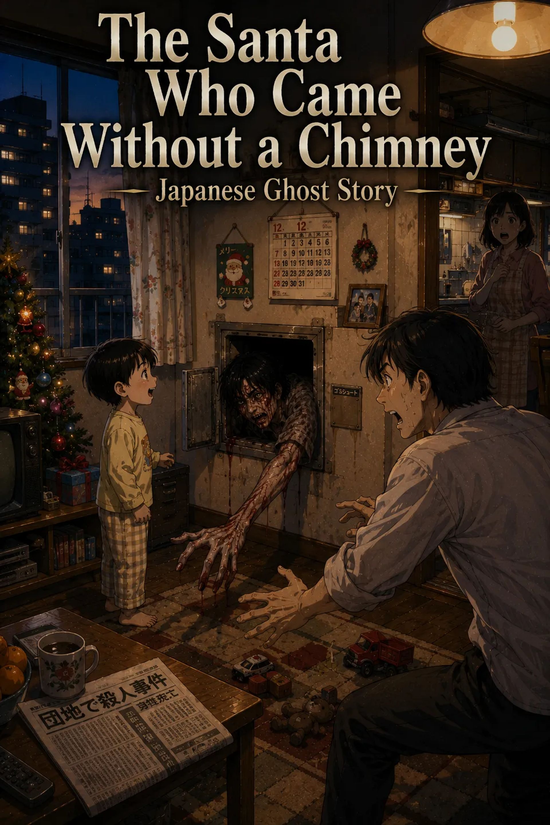 Japanese Ghost Story illustration "title: The Santa Who Came Without a Chimney"