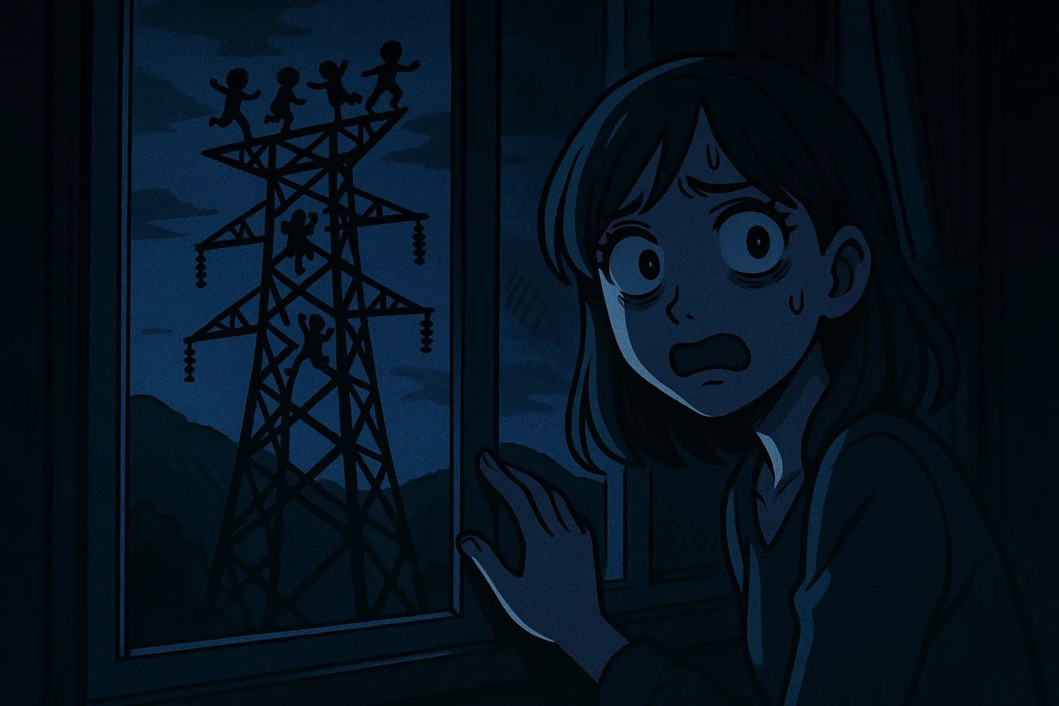 Japanese Ghost Story illustration "title: The Children of the Steel Tower"