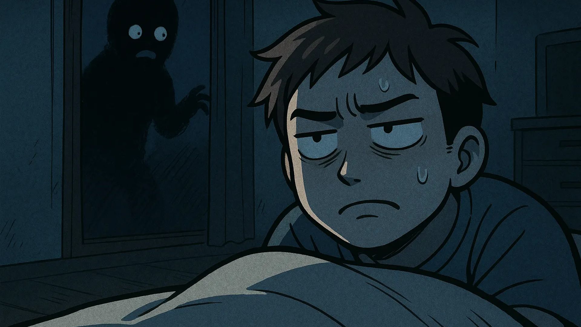 Japanese Ghost Story illustration "title: Sleep Paralysis VS Me"