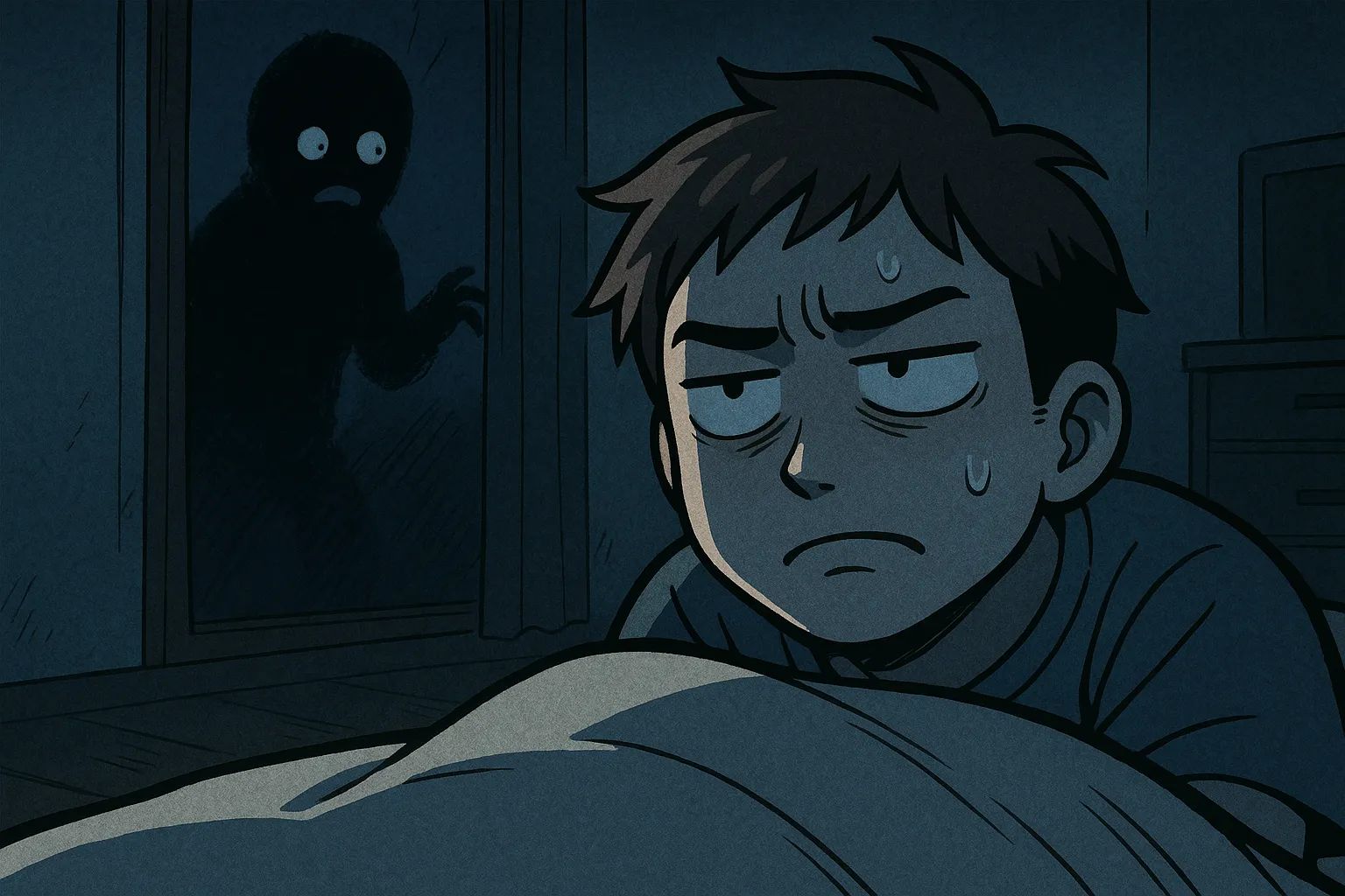 Japanese Ghost Story illustration "title: Sleep Paralysis VS Me"