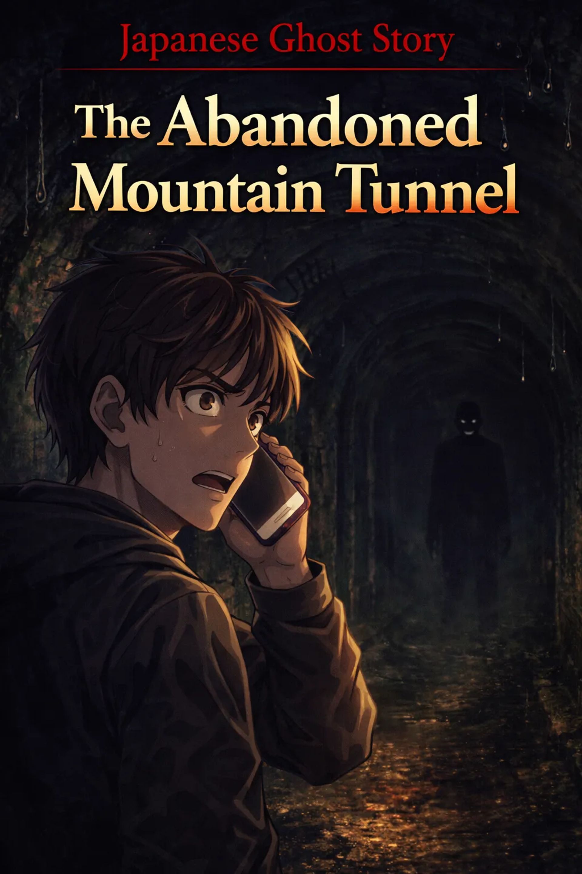 Japanese Ghost Story illustration "title: The Abandoned Mountain Tunnel"