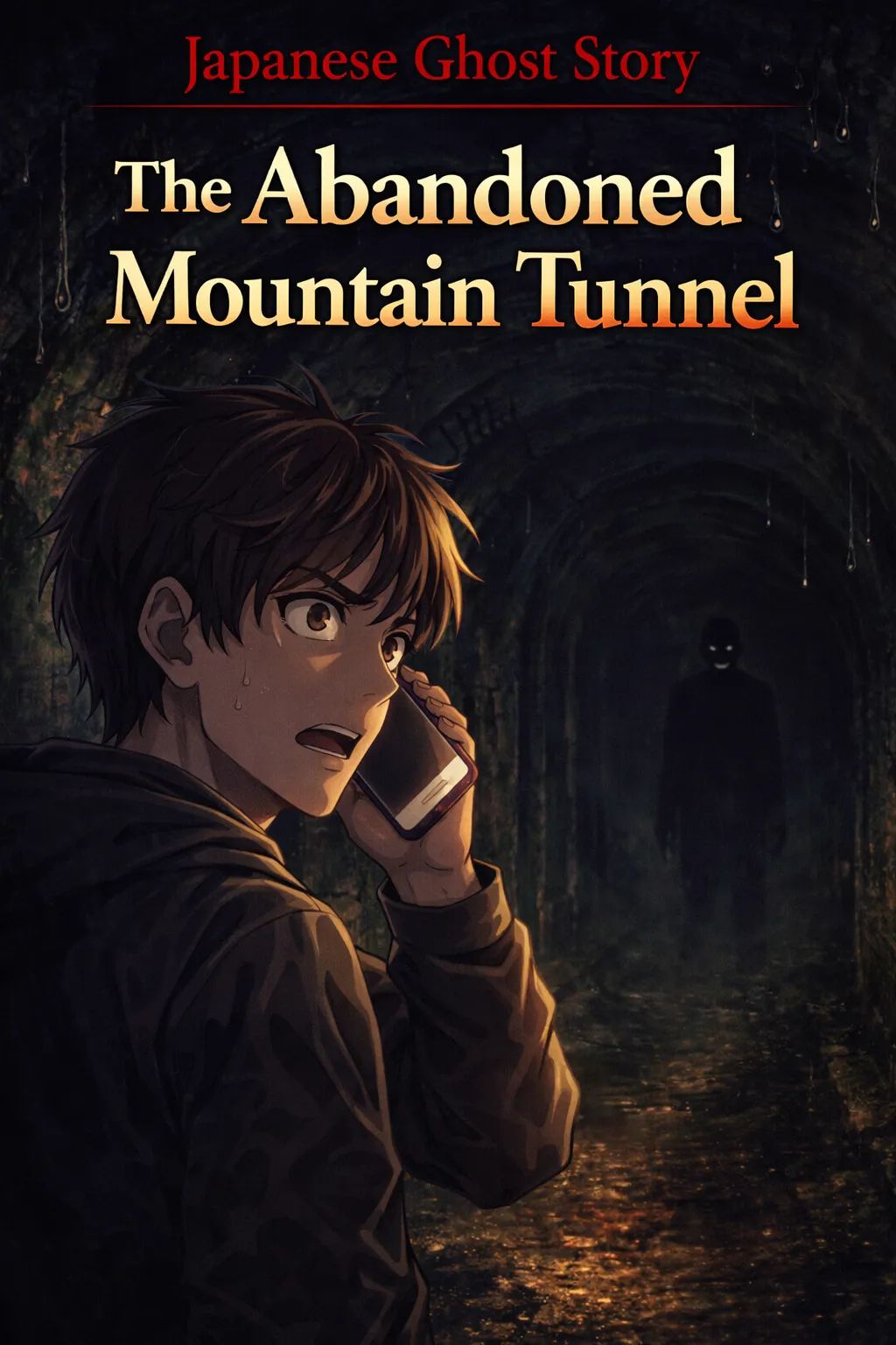 Japanese Ghost Story illustration "title: The Abandoned Mountain Tunnel"