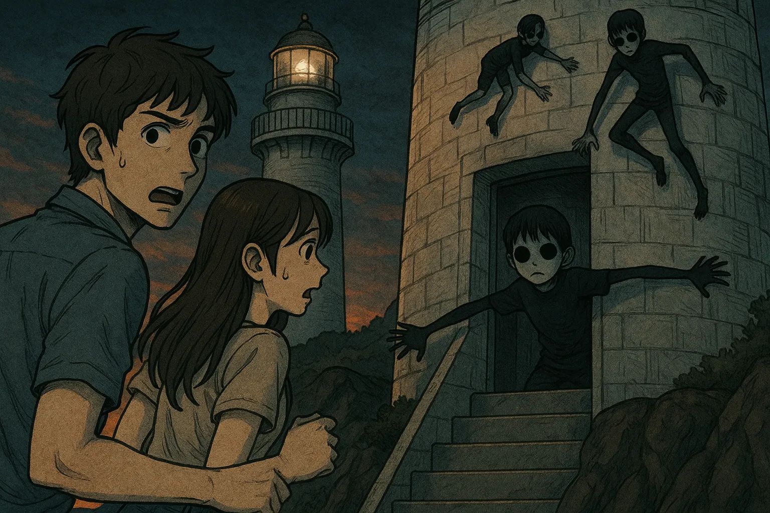 Japanese Ghost Story illustration "title: The Thing That Lives in the Lighthouse"