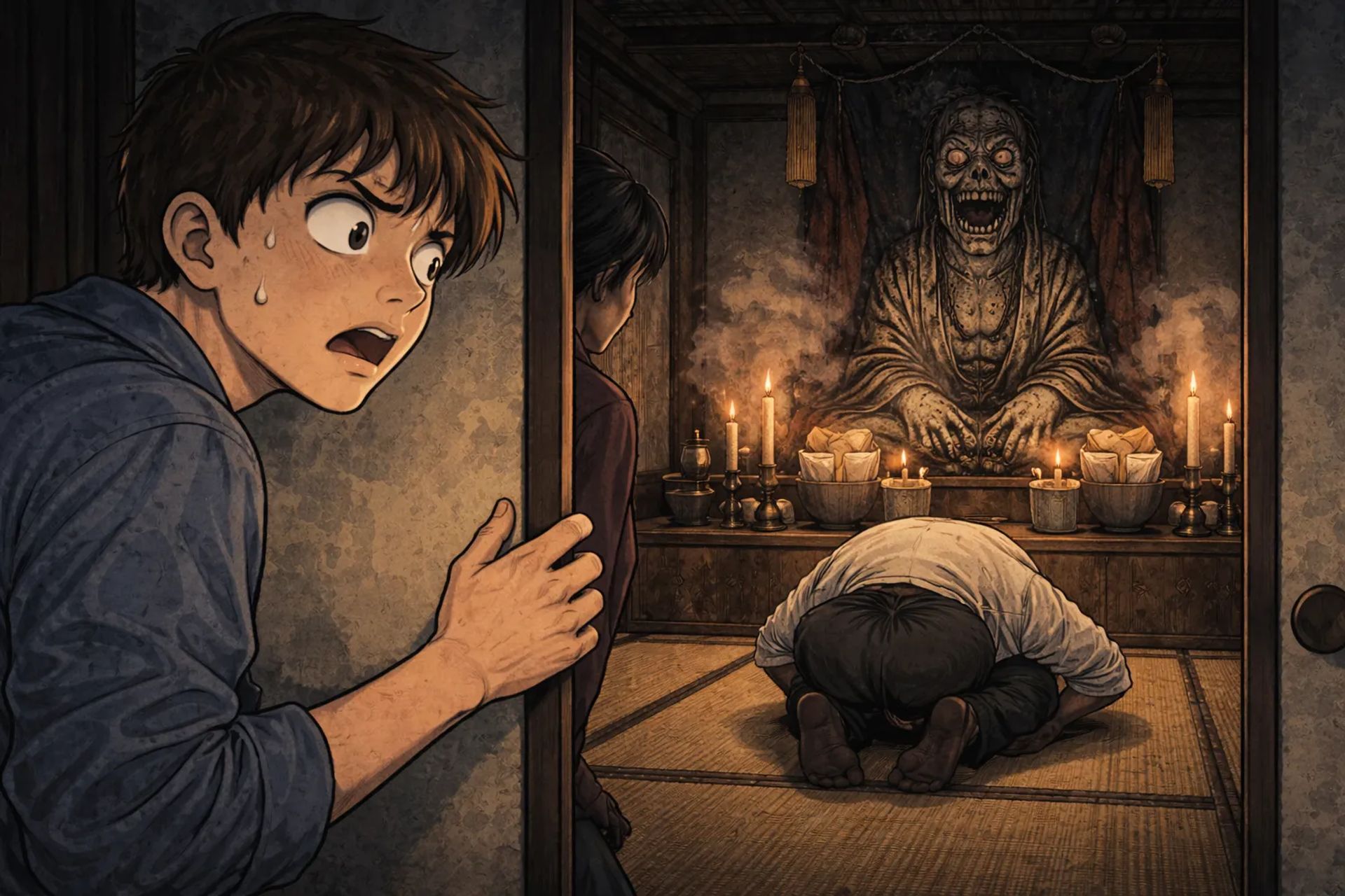 Japanese Ghost Story illustration "title: The Caretaking Job"