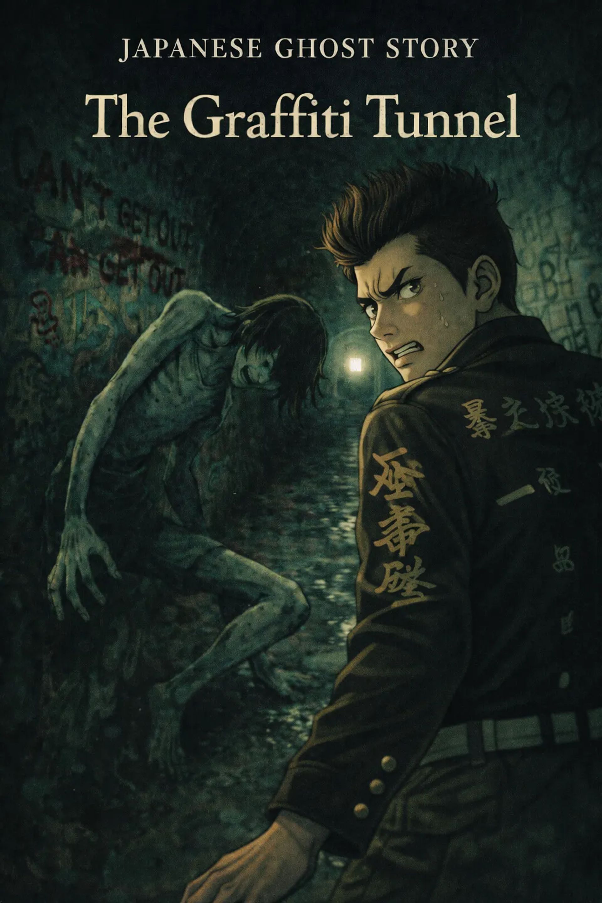Japanese Ghost Story illustration "title: The Graffiti Tunnel"