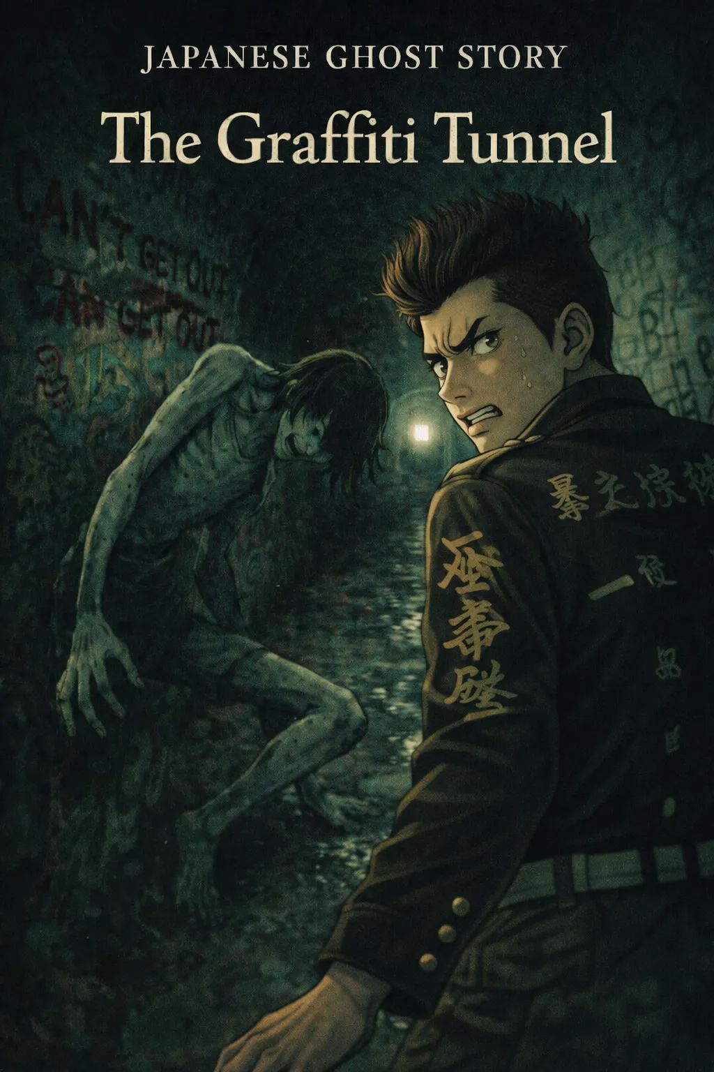 Japanese Ghost Story illustration "title: The Graffiti Tunnel"