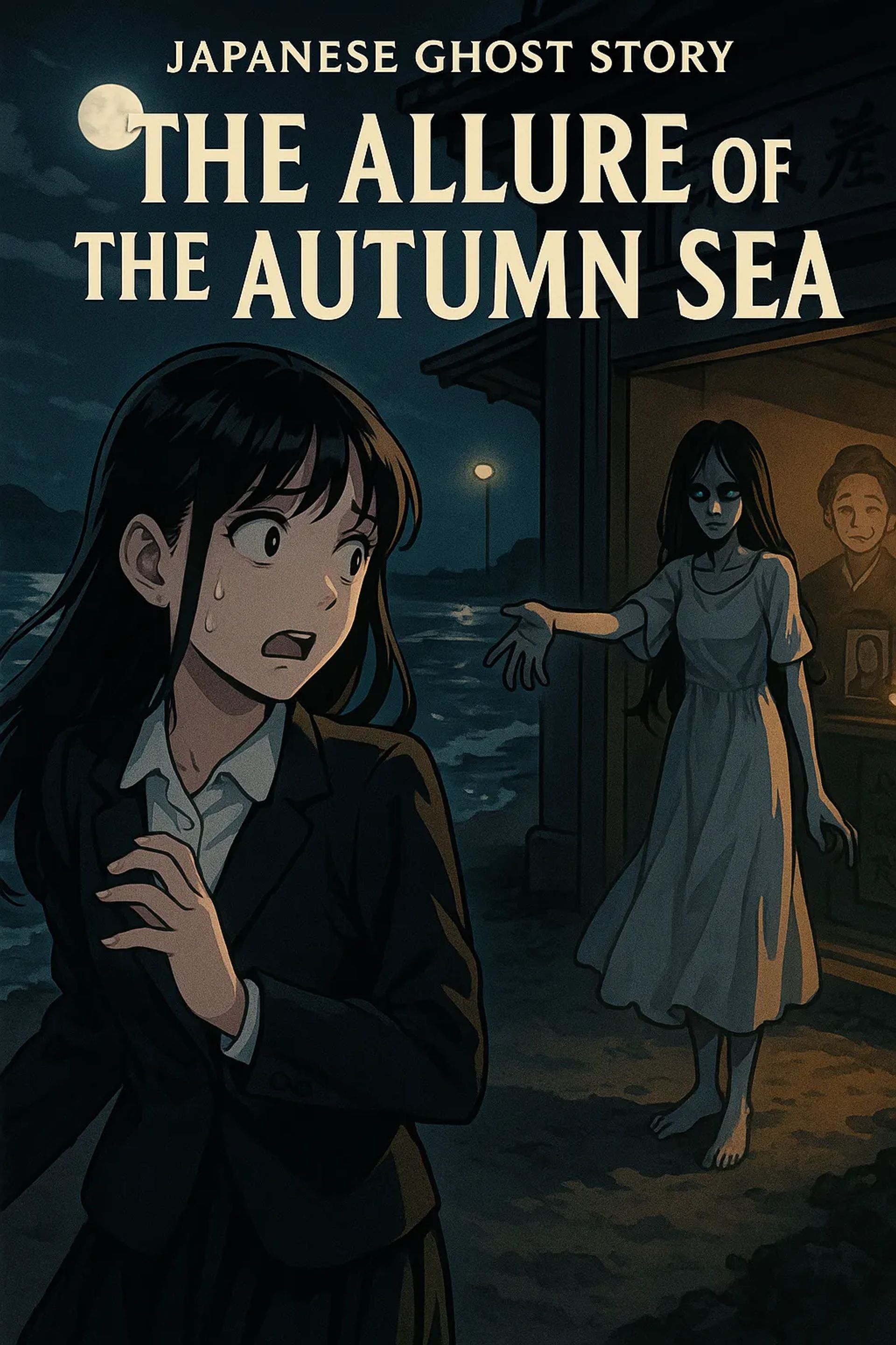 Japanese Ghost Story illustration "title: The Allure of the Autumn Sea"