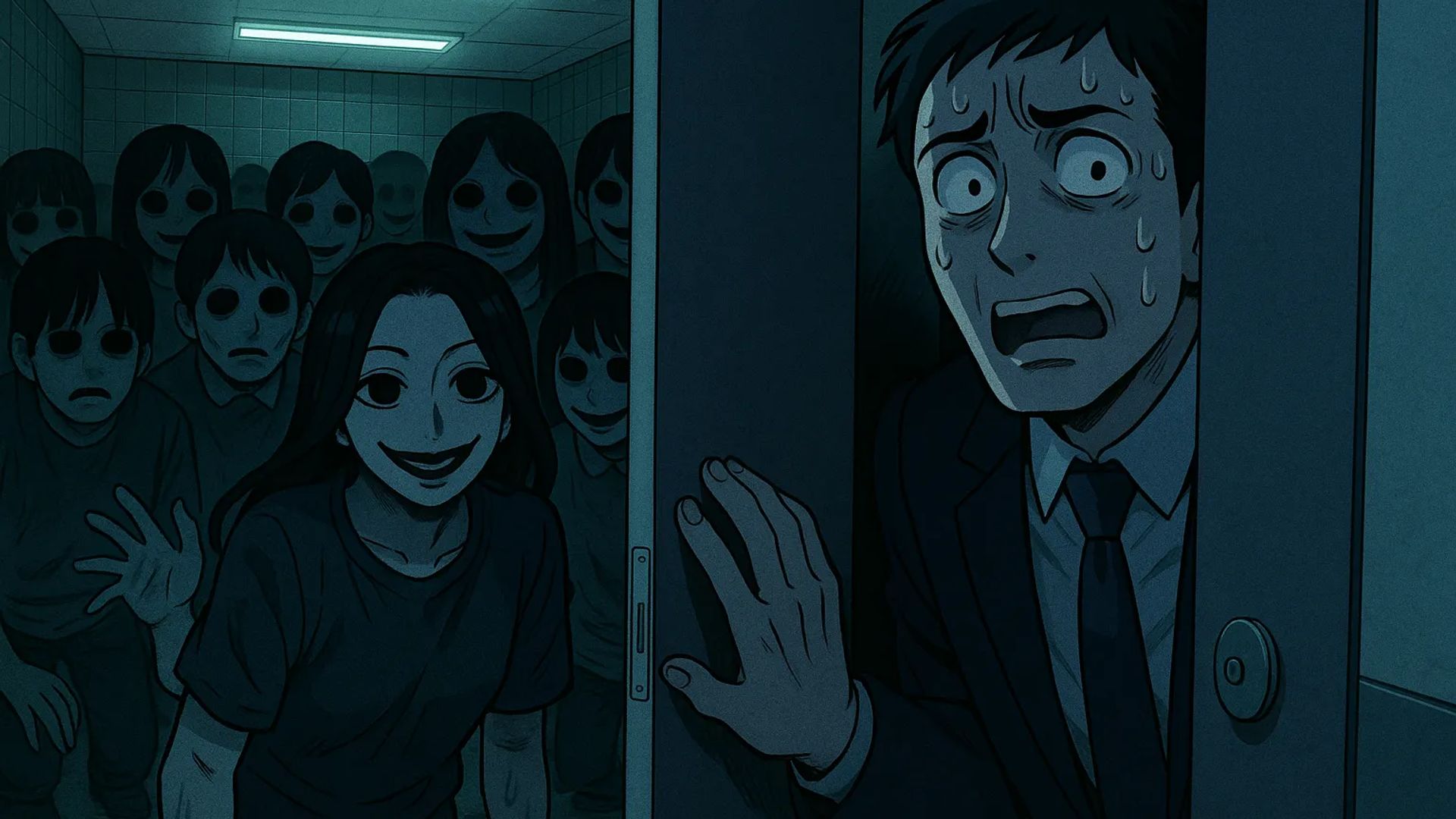 Japanese Ghost Story illustration "title: Midnight Service Area"