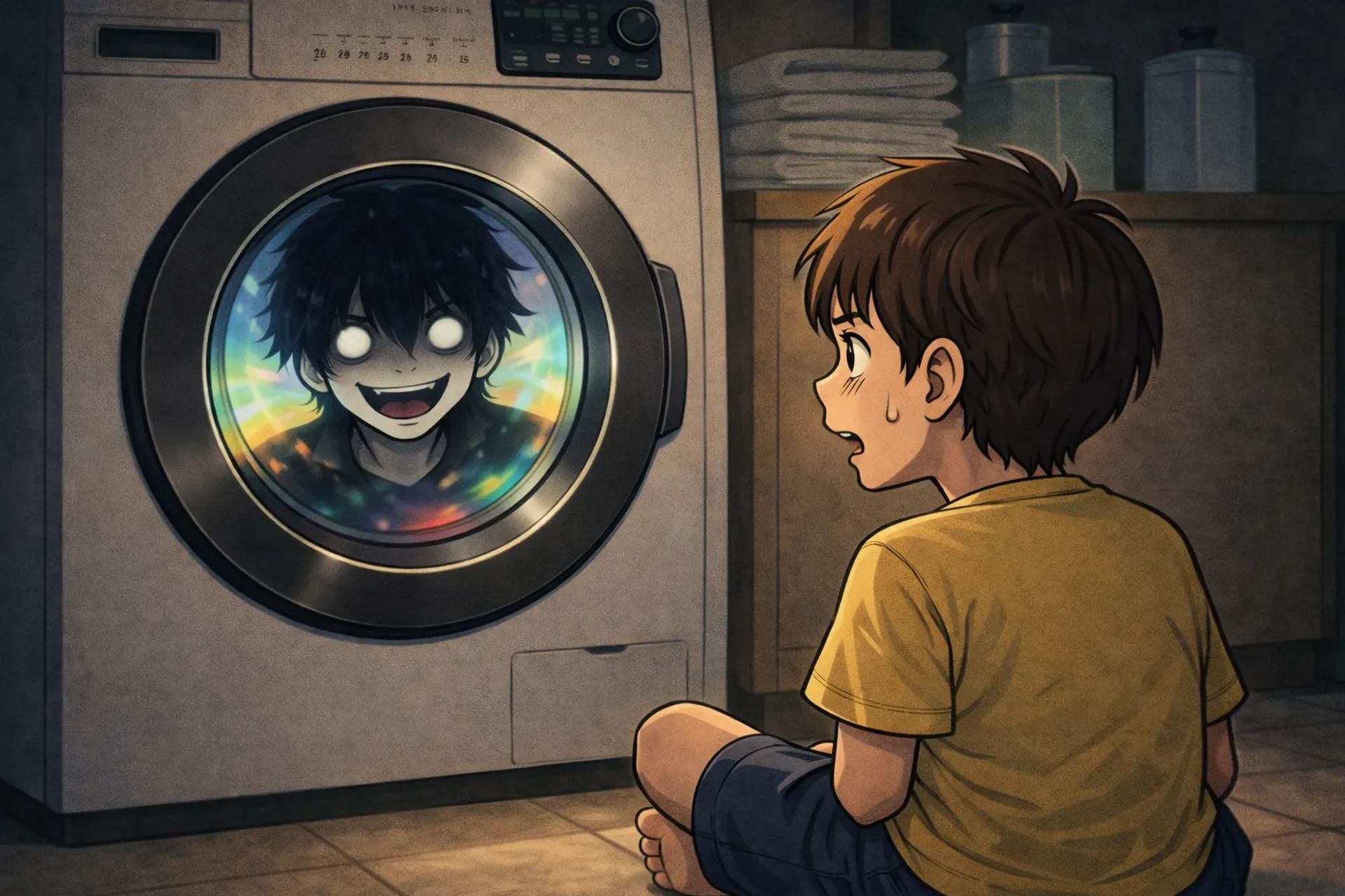 Japanese Ghost Story illustration "title: Inside the Washing Machine"