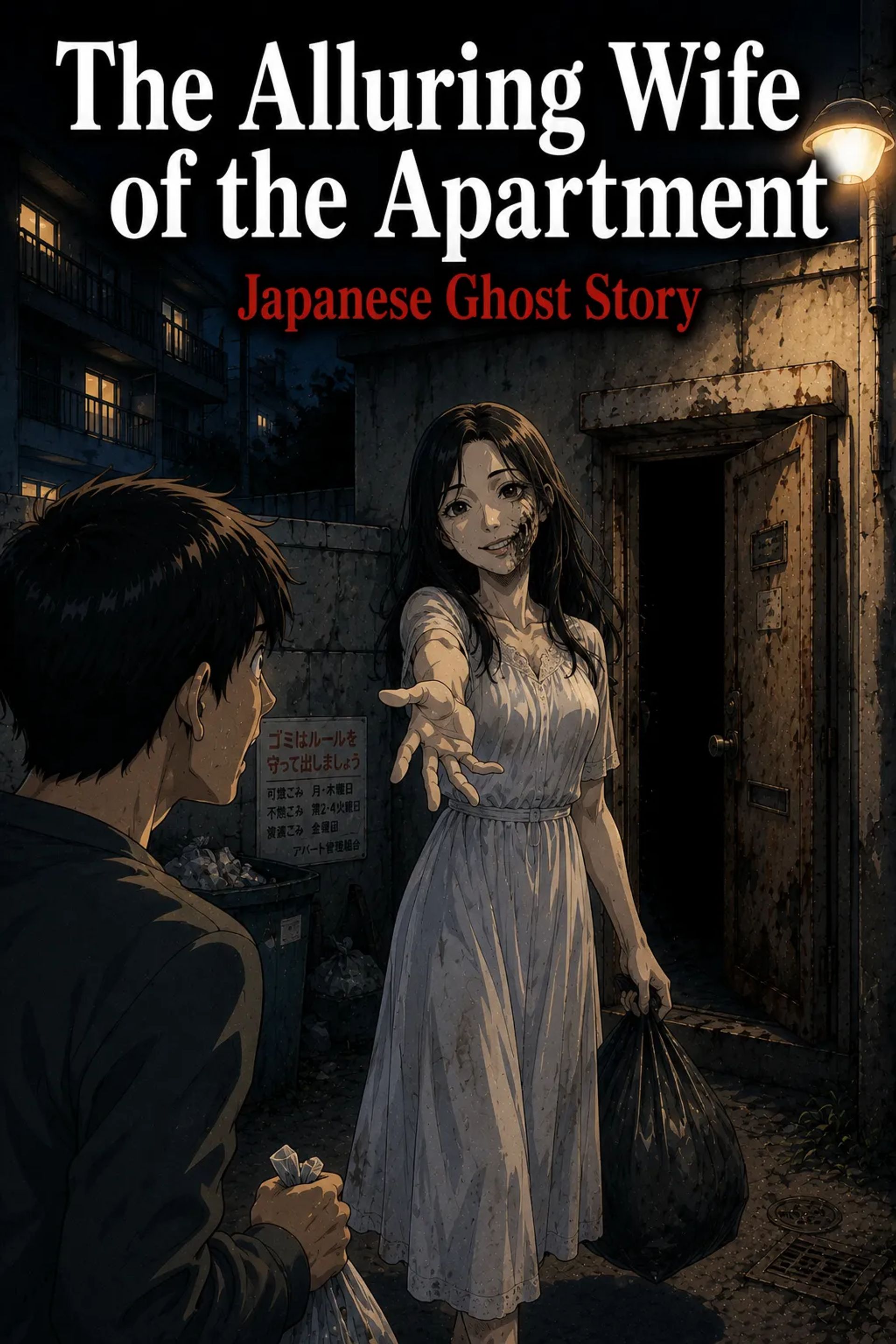 Japanese Ghost Story illustration "title: The Alluring Wife of the Apartment"