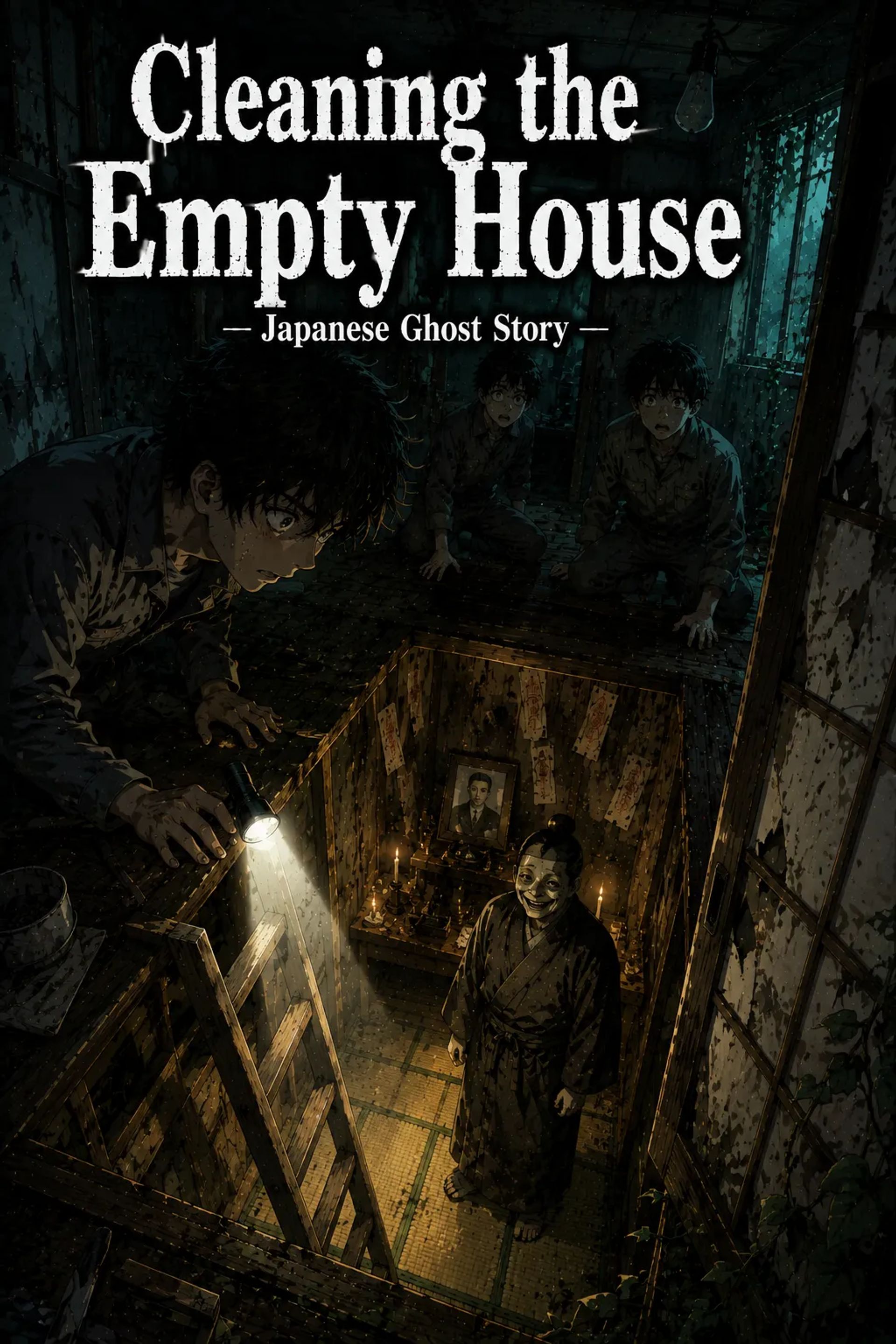 Japanese Ghost Story illustration "title: Cleaning the Empty House"