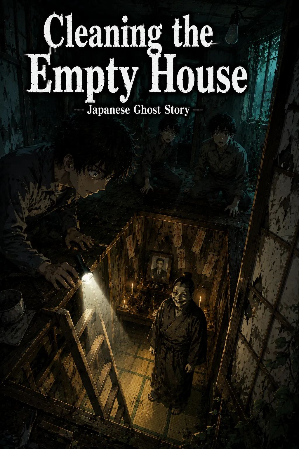 Japanese Ghost Story illustration "title: Cleaning the Empty House"