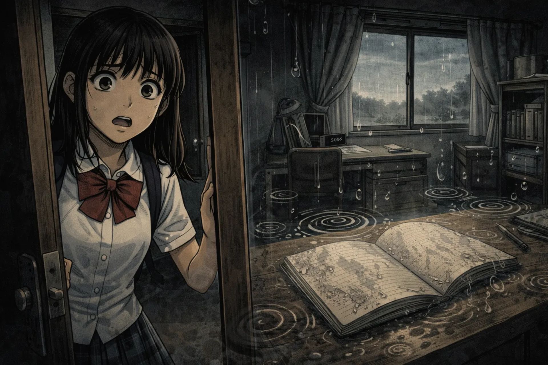 Japanese Ghost Story illustration "title: The Sound of Rain"