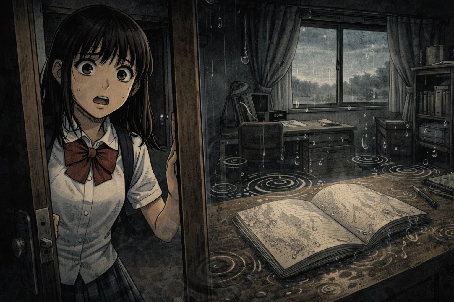 Japanese Ghost Story illustration "title: The Sound of Rain"