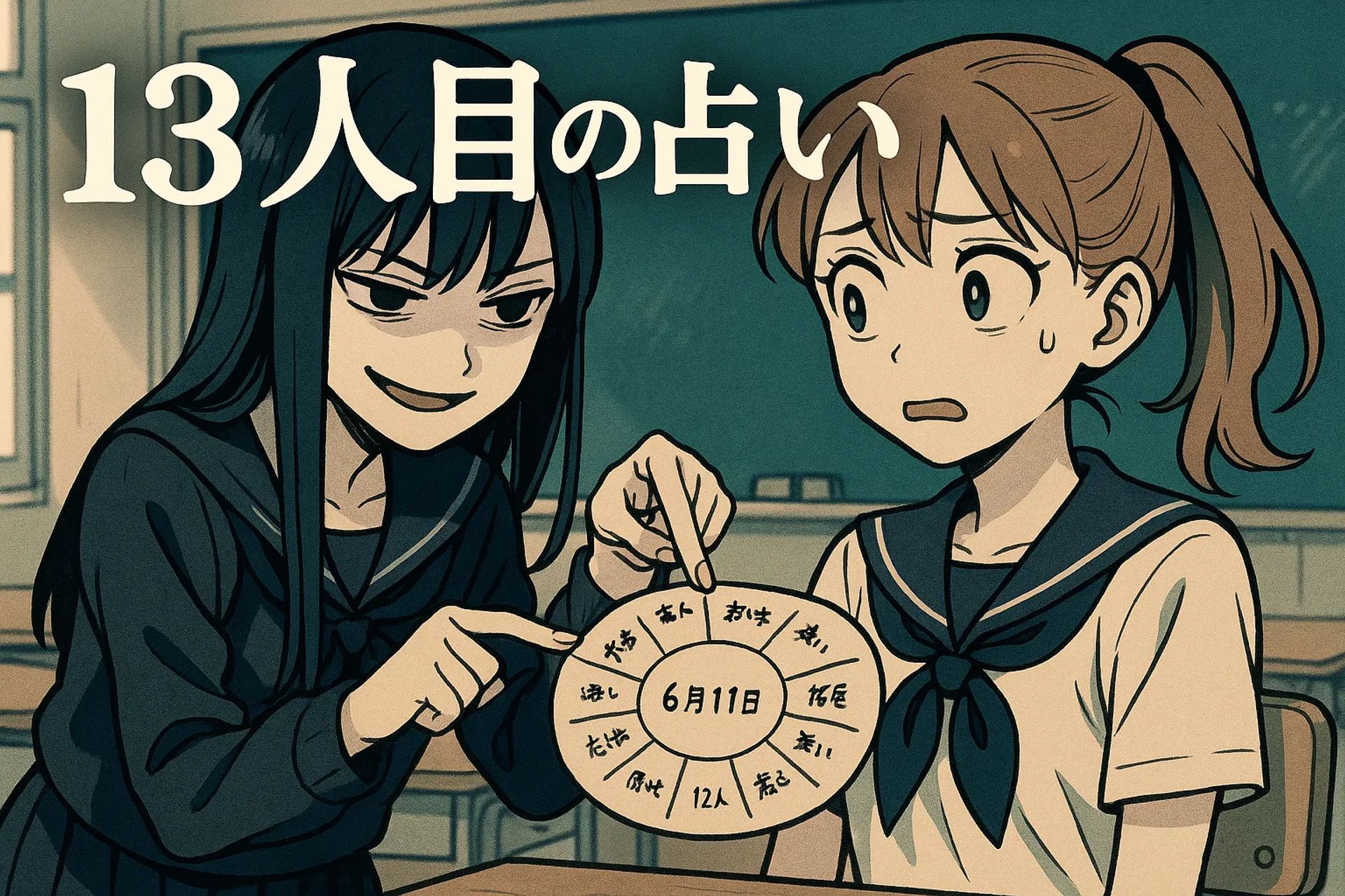 Japanese Ghost Story illustration "title: The 13th Person's Fortune"