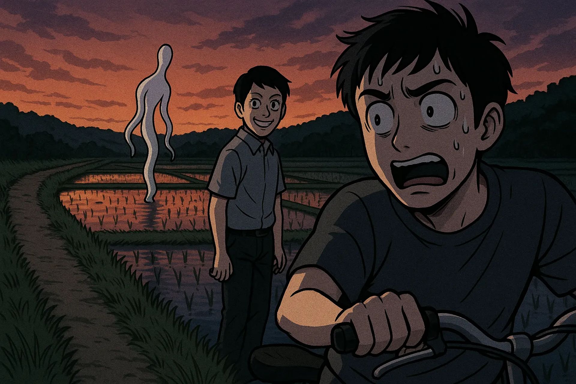 Japanese Ghost Story illustration "title: My Friend Who Saw Kunekune"