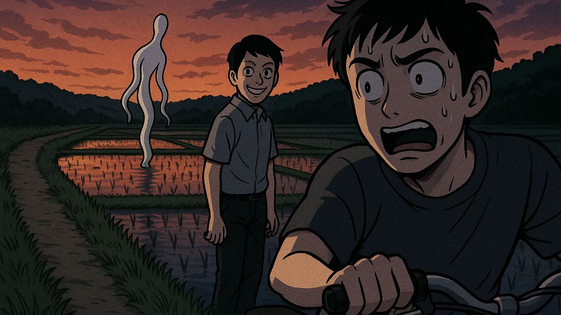 Japanese Ghost Story illustration "title: My Friend Who Saw Kunekune"