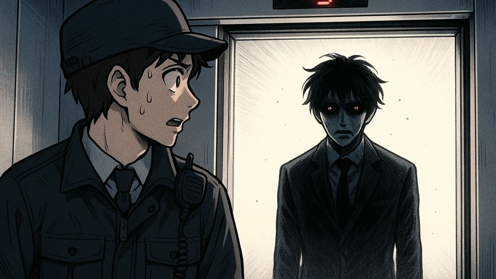 Japanese Ghost Story illustration "title: After-Hours Elevator"