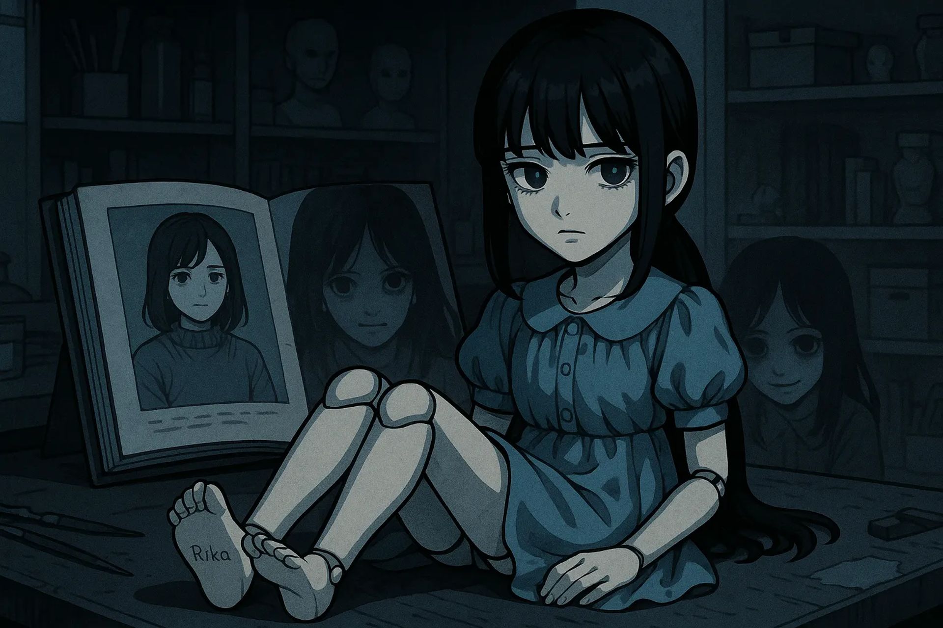 Japanese Ghost Story illustration "title: Rika, The Doll"