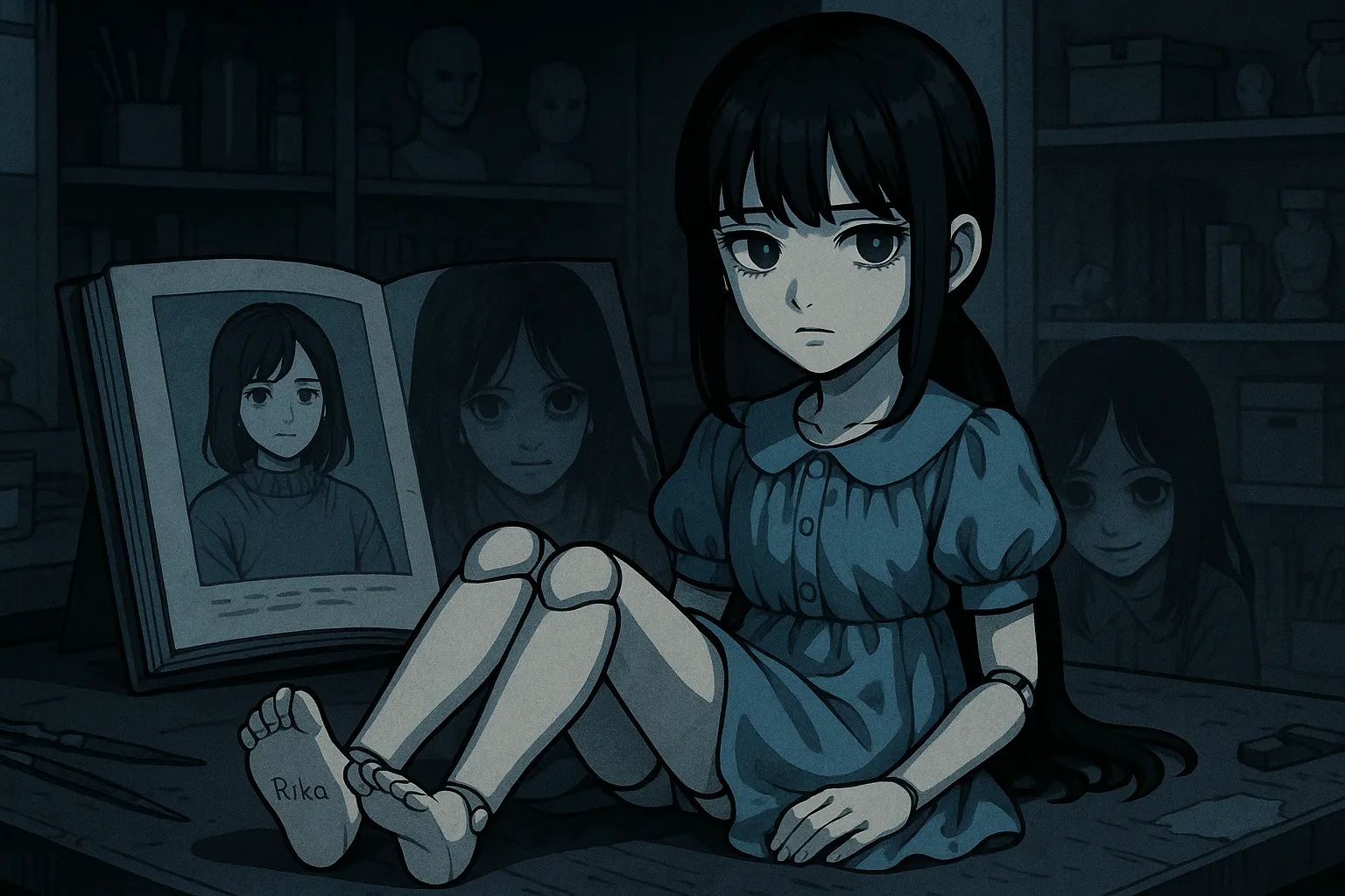 Japanese Ghost Story illustration "title: Rika, The Doll"