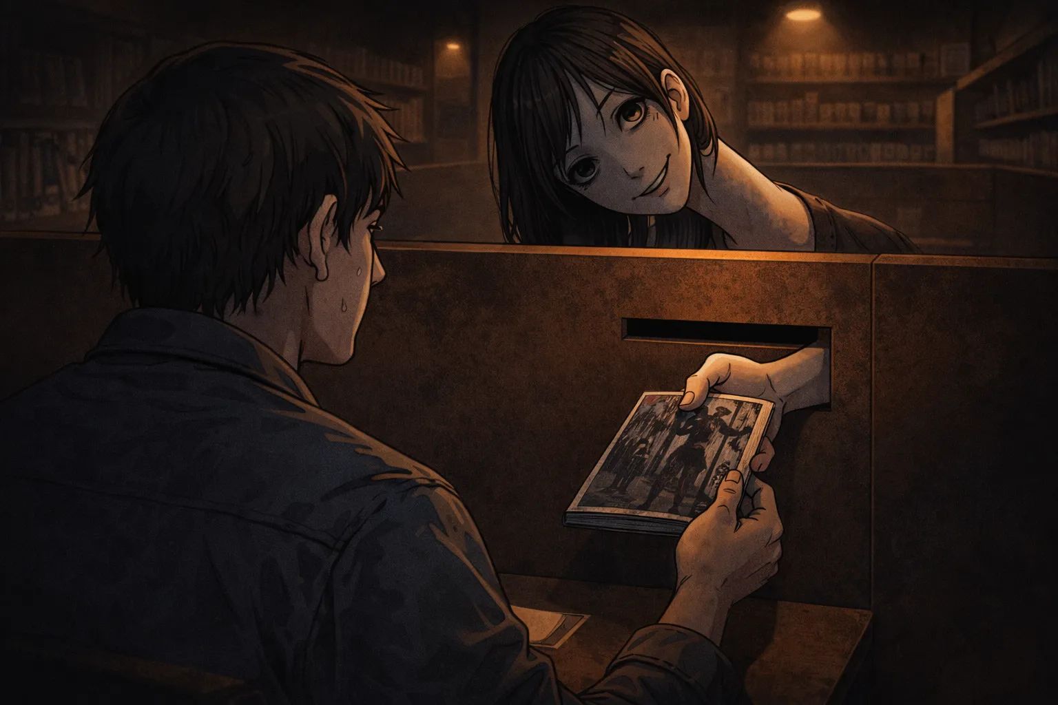 Japanese Ghost Story illustration "title: The Girl in the Manga Booth"