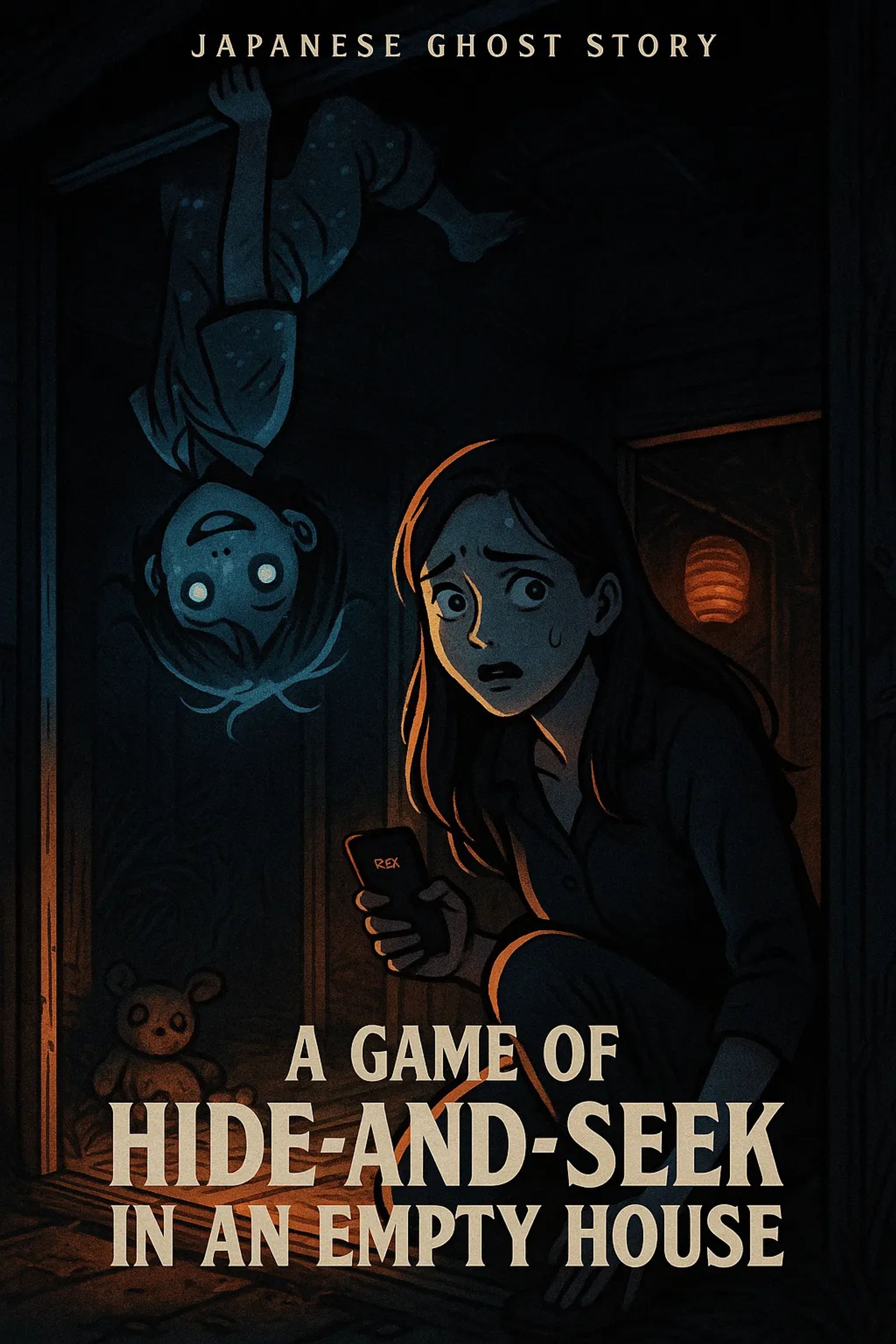 Japanese Ghost Story illustration "title: A Game of Hide-and-Seek in an Empty House"