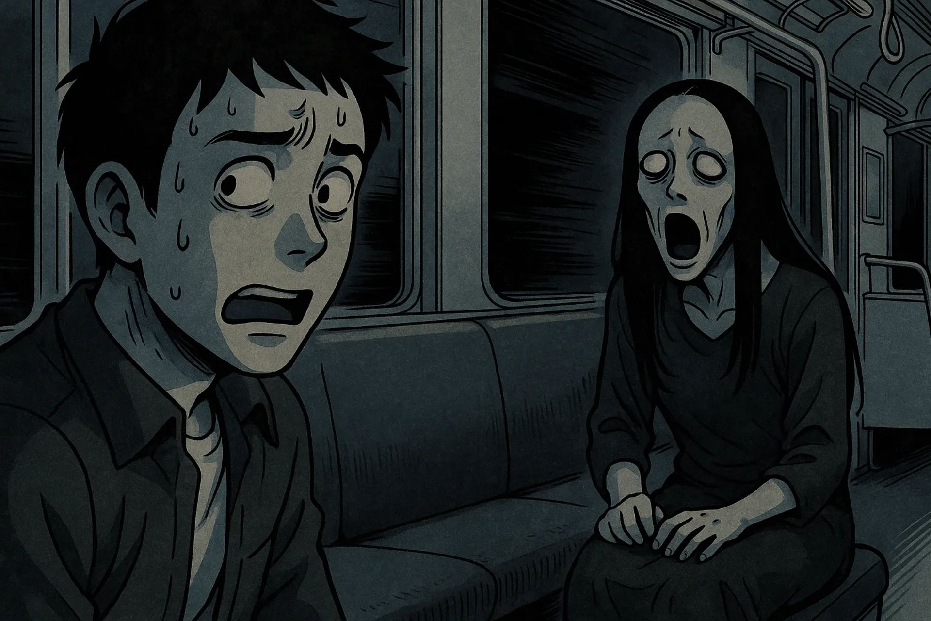 Japanese Ghost Story illustration "title: The Woman on the Late-Night Subway"