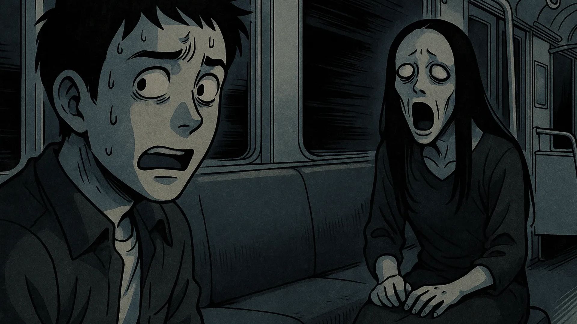 Japanese Ghost Story illustration "title: The Woman on the Late-Night Subway"