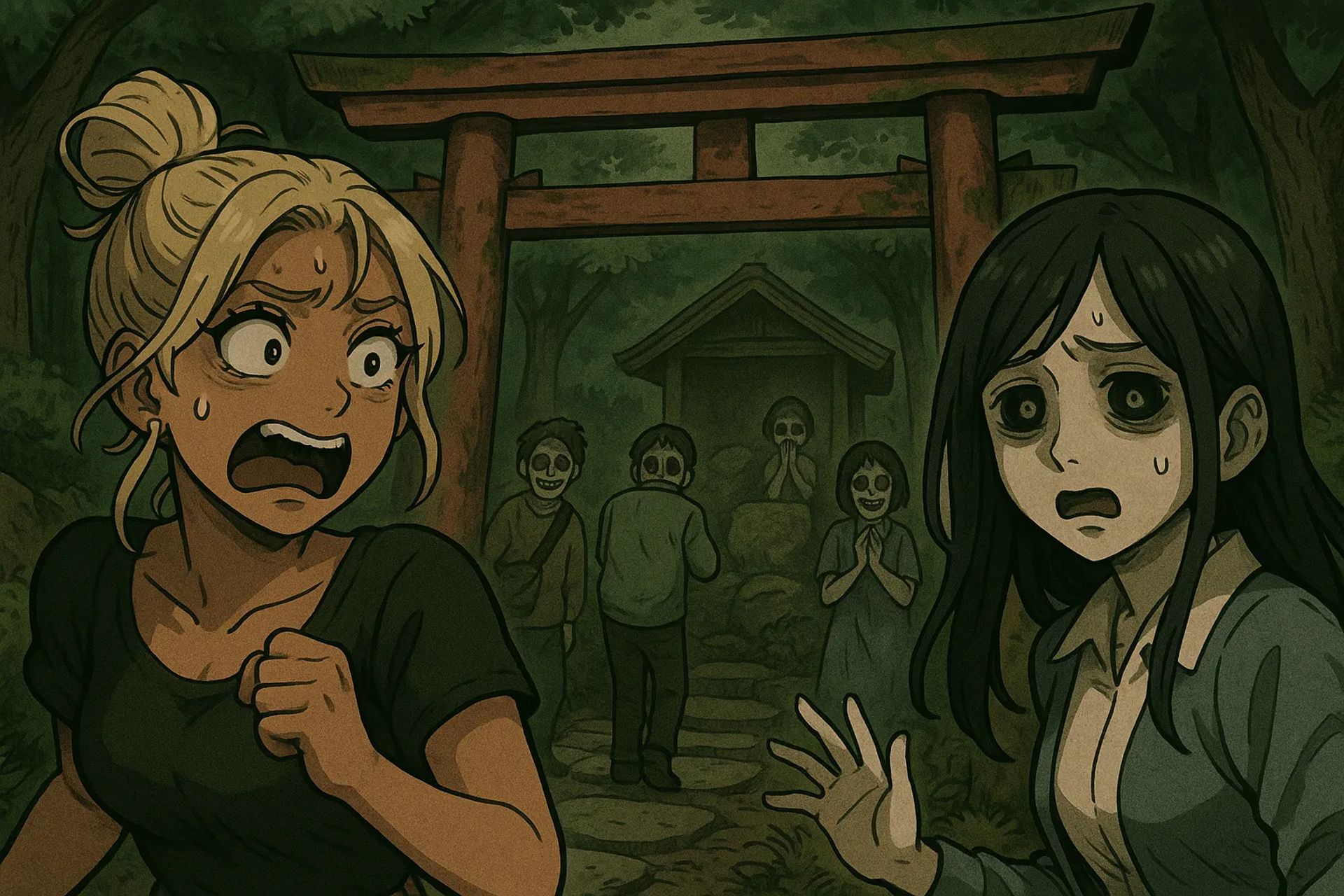 Japanese Ghost Story illustration "title: The Fake Power Spot"