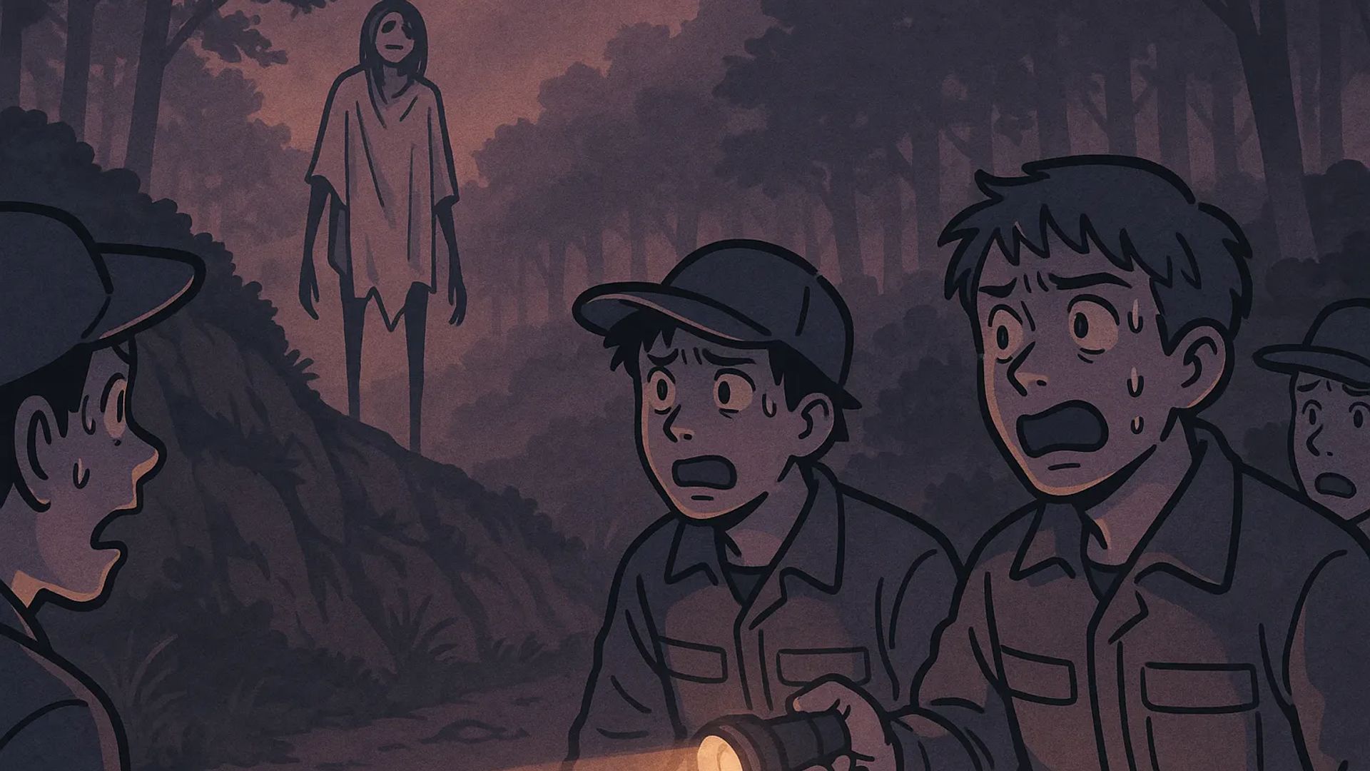 Japanese Ghost Story illustration "title: The Scarecrow of the Deep Woods"