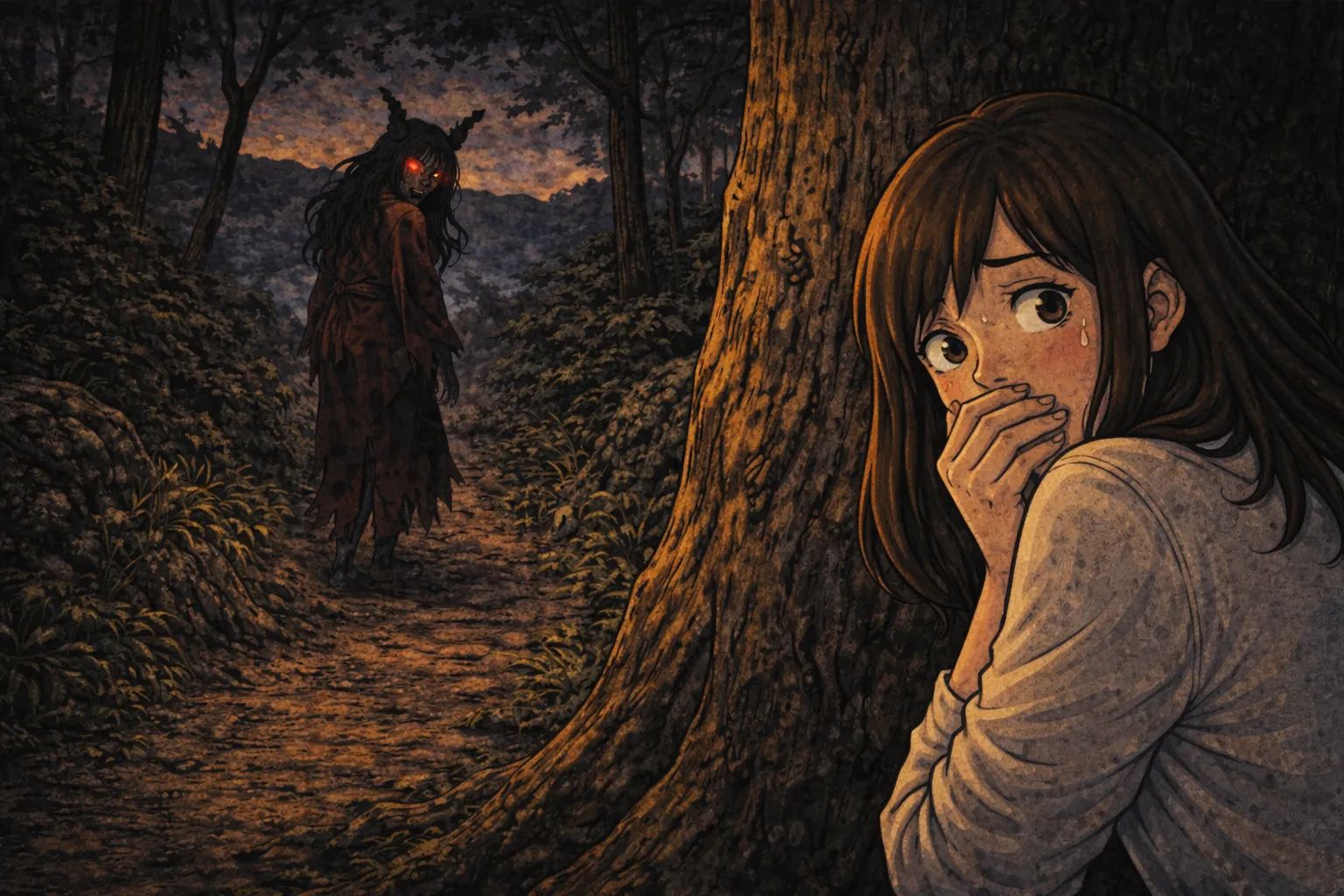 Japanese Ghost Story illustration "title: The Curse of the Oni Woman"