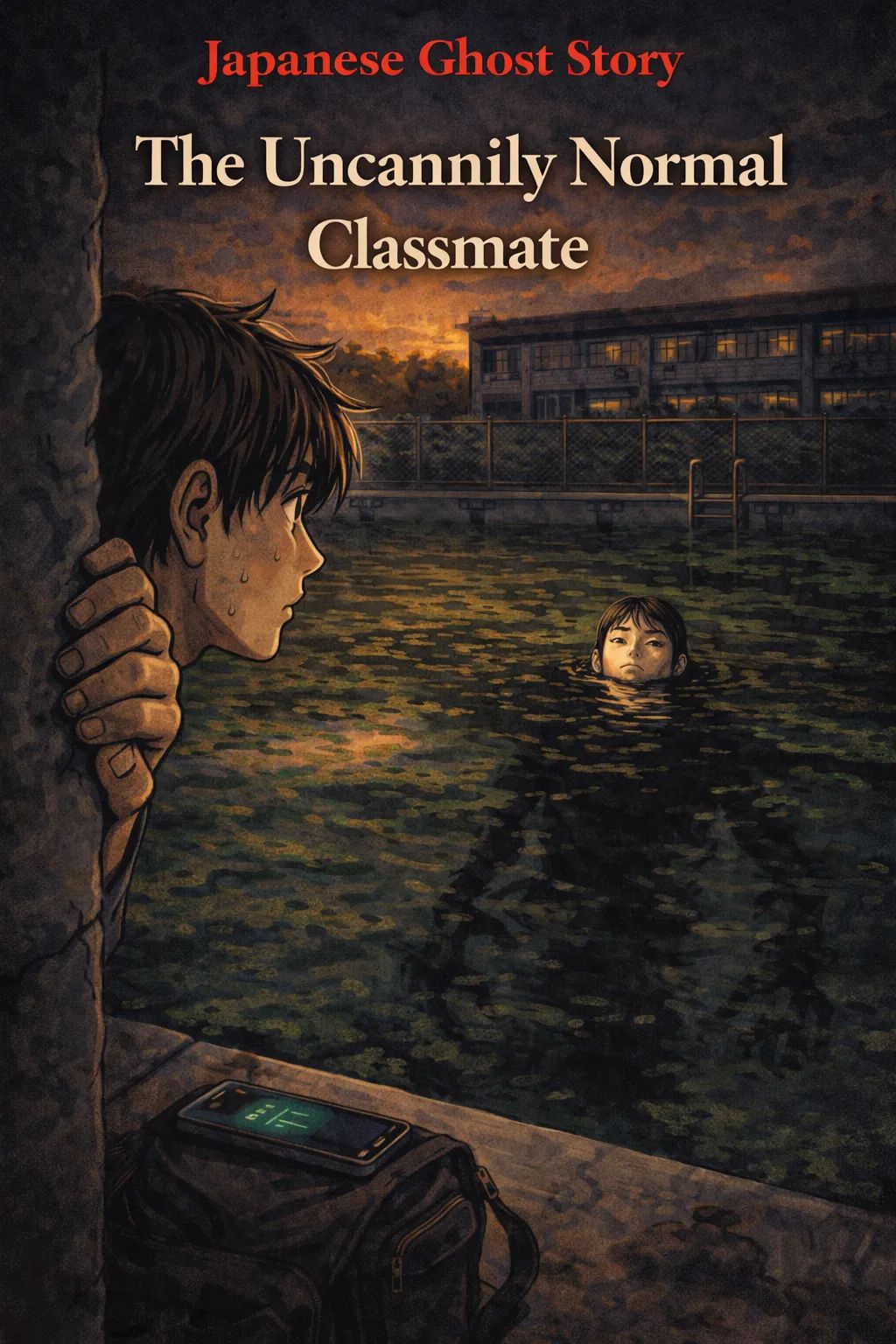 Japanese Ghost Story illustration "title: The Uncannily Normal Classmate"