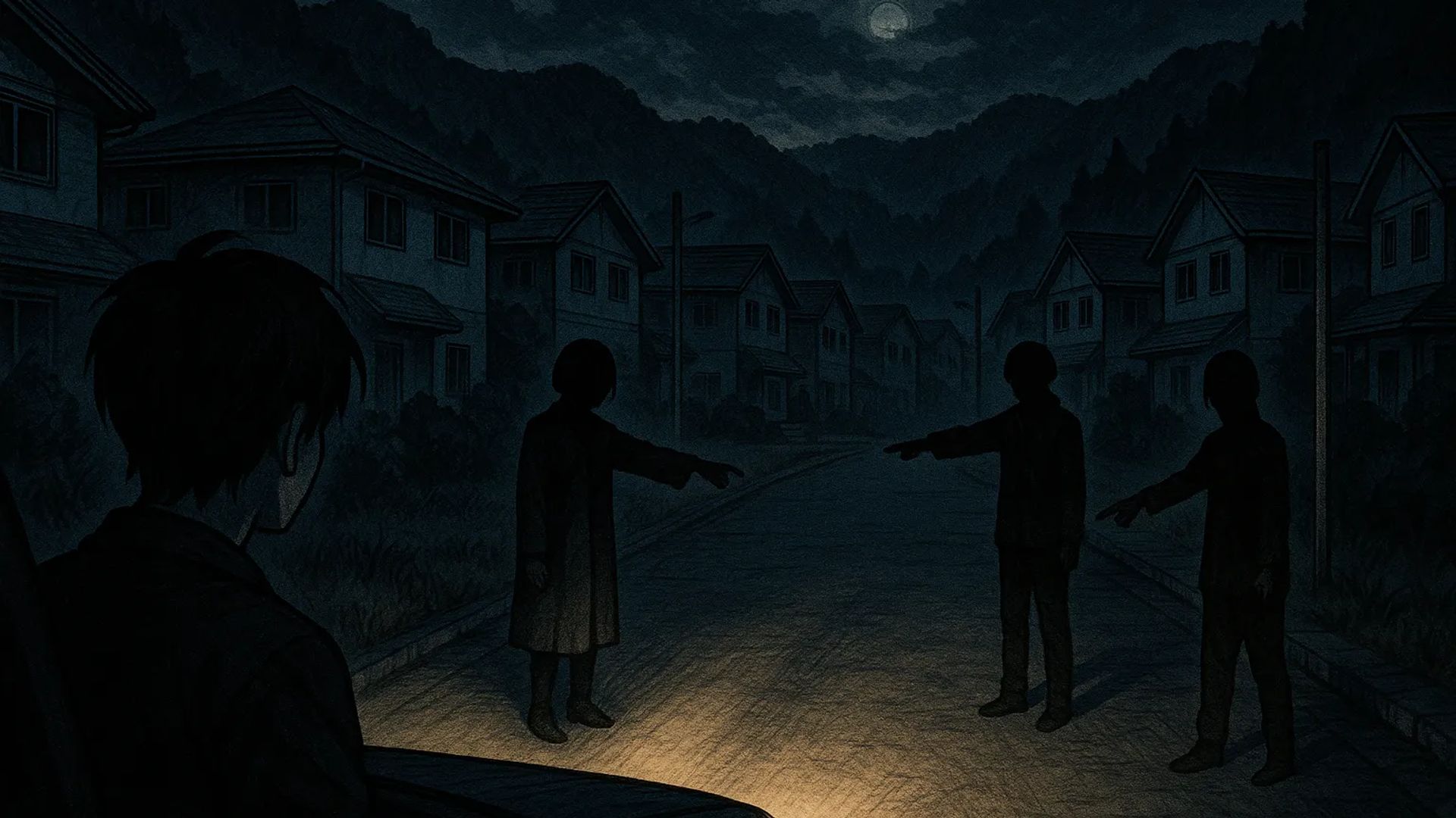 Japanese Ghost Story illustration "title: The Mountain Settlement"