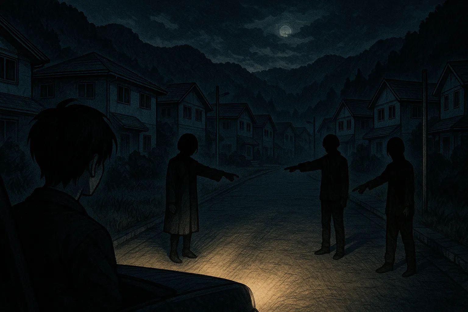 Japanese Ghost Story illustration "title: The Mountain Settlement"