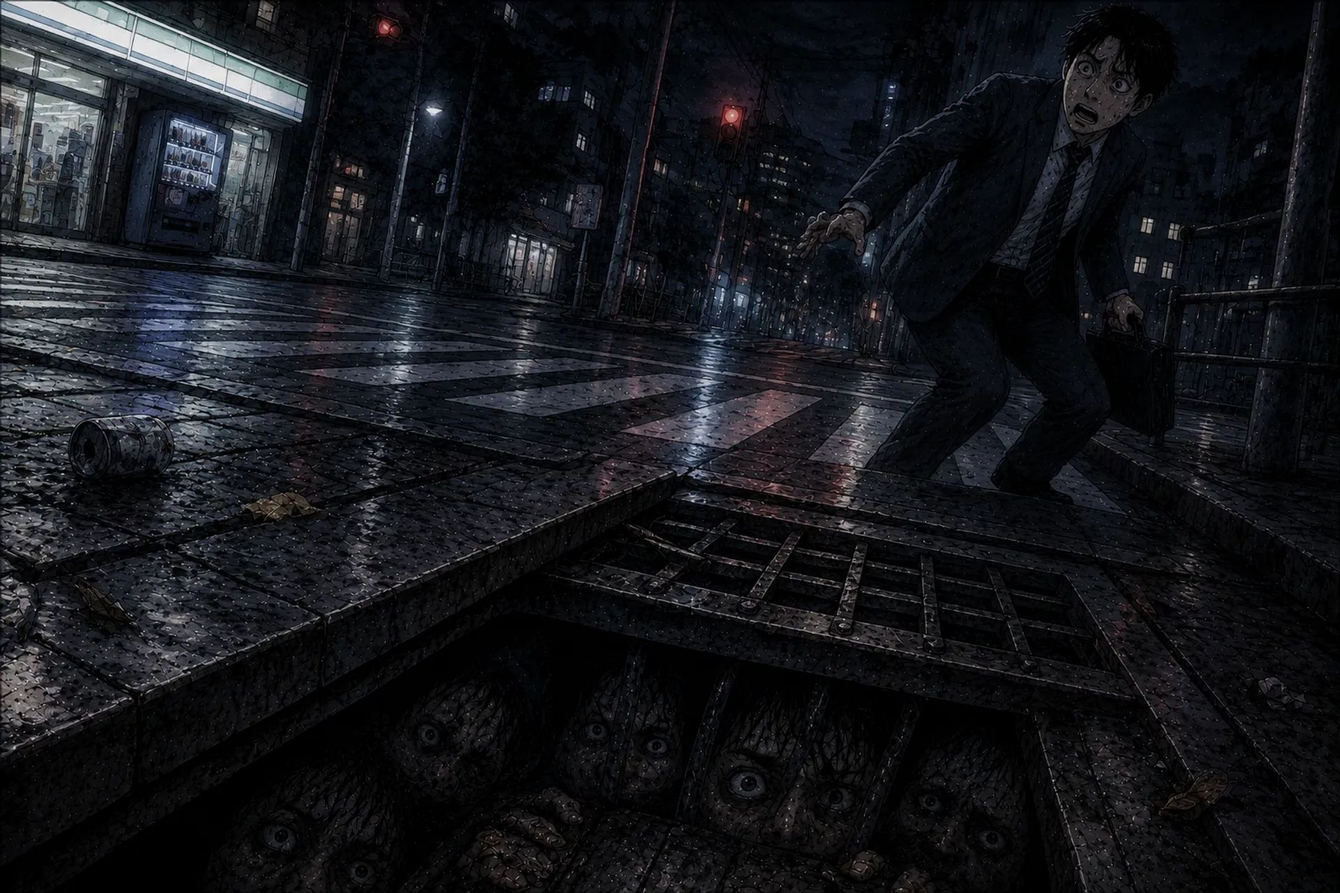 Japanese Ghost Story illustration "title: The Midnight Drain"