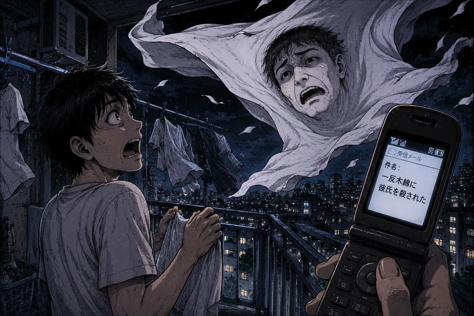 Japanese Ghost Story illustration "title: The Ittan-Momen Email"