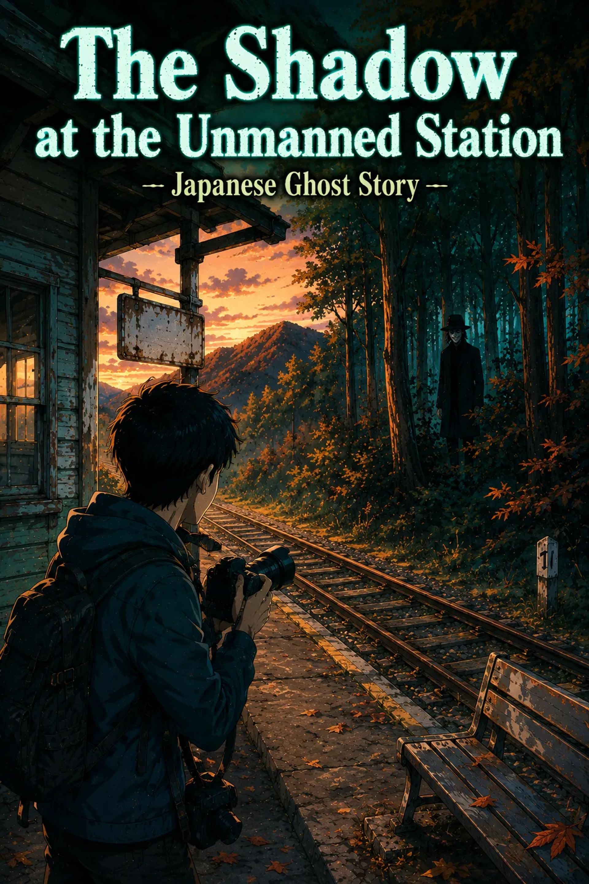 Japanese Ghost Story illustration "title: The Shadow at the Unmanned Station"
