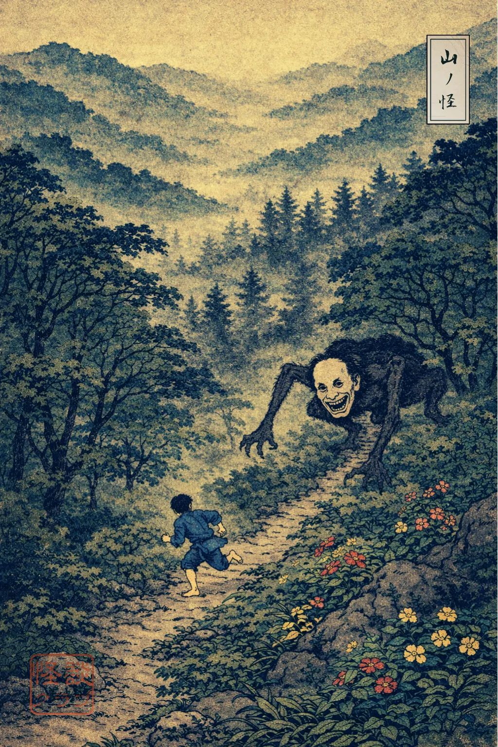 Japanese Ghost Story illustration "title: The Mountain Spectre"