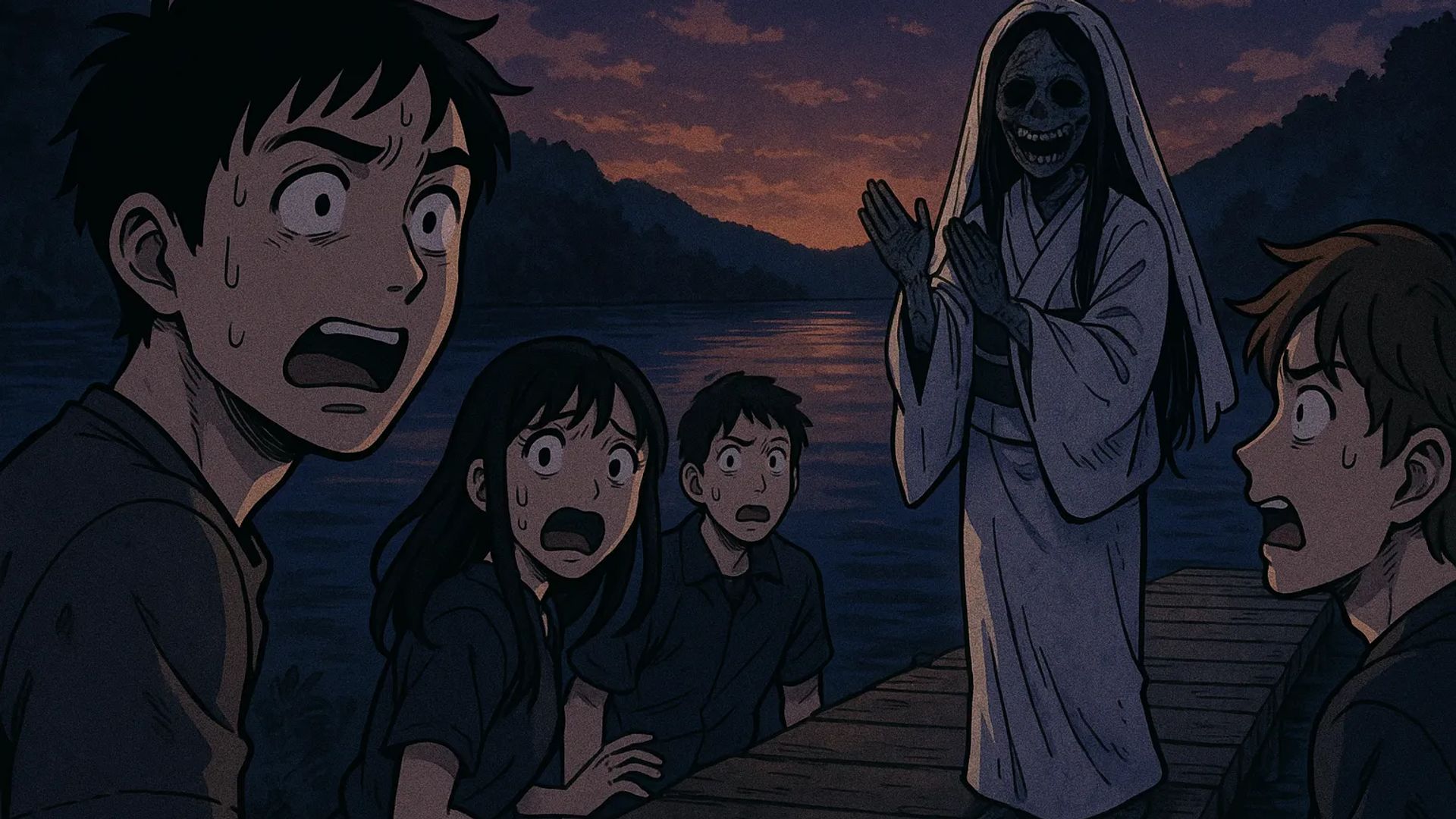 Japanese Ghost Story illustration "title: Applause from the Lake"