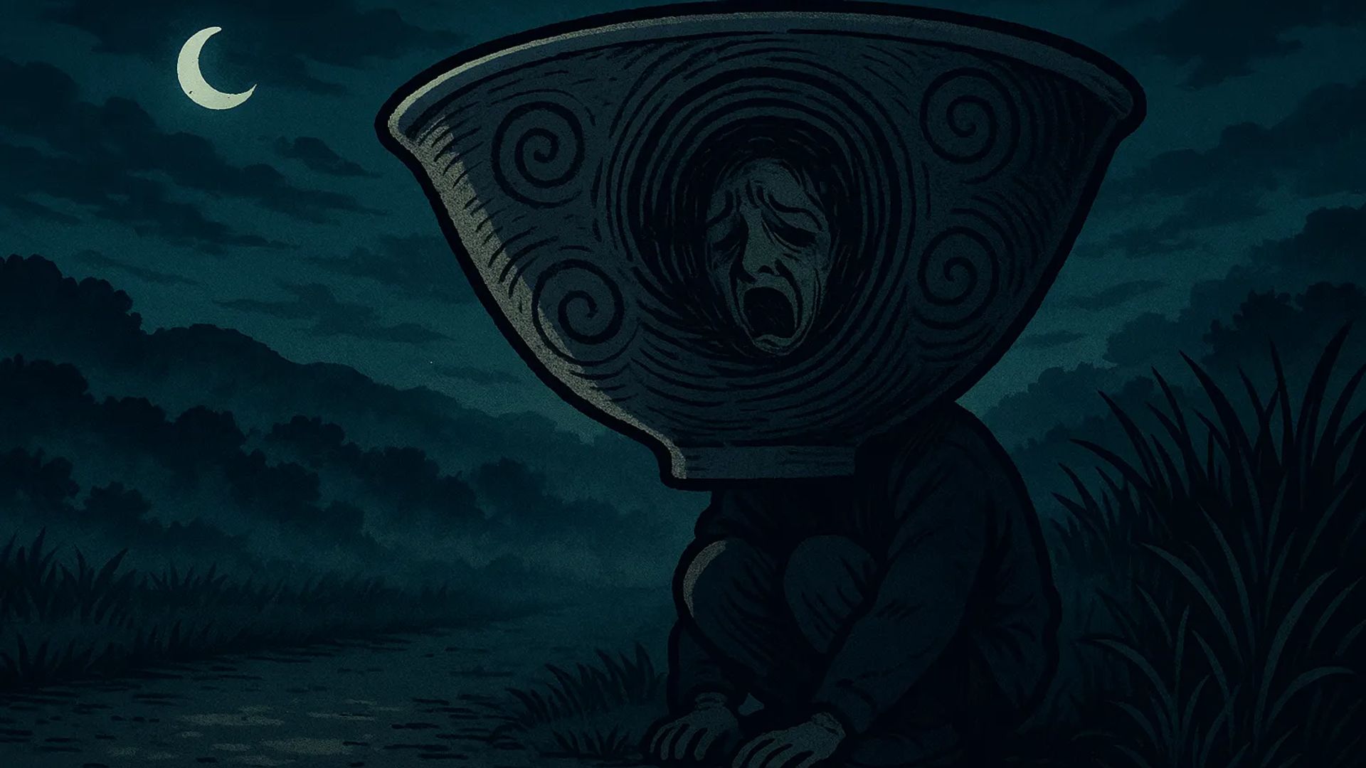 Japanese Ghost Story illustration "title: The Mortar God"