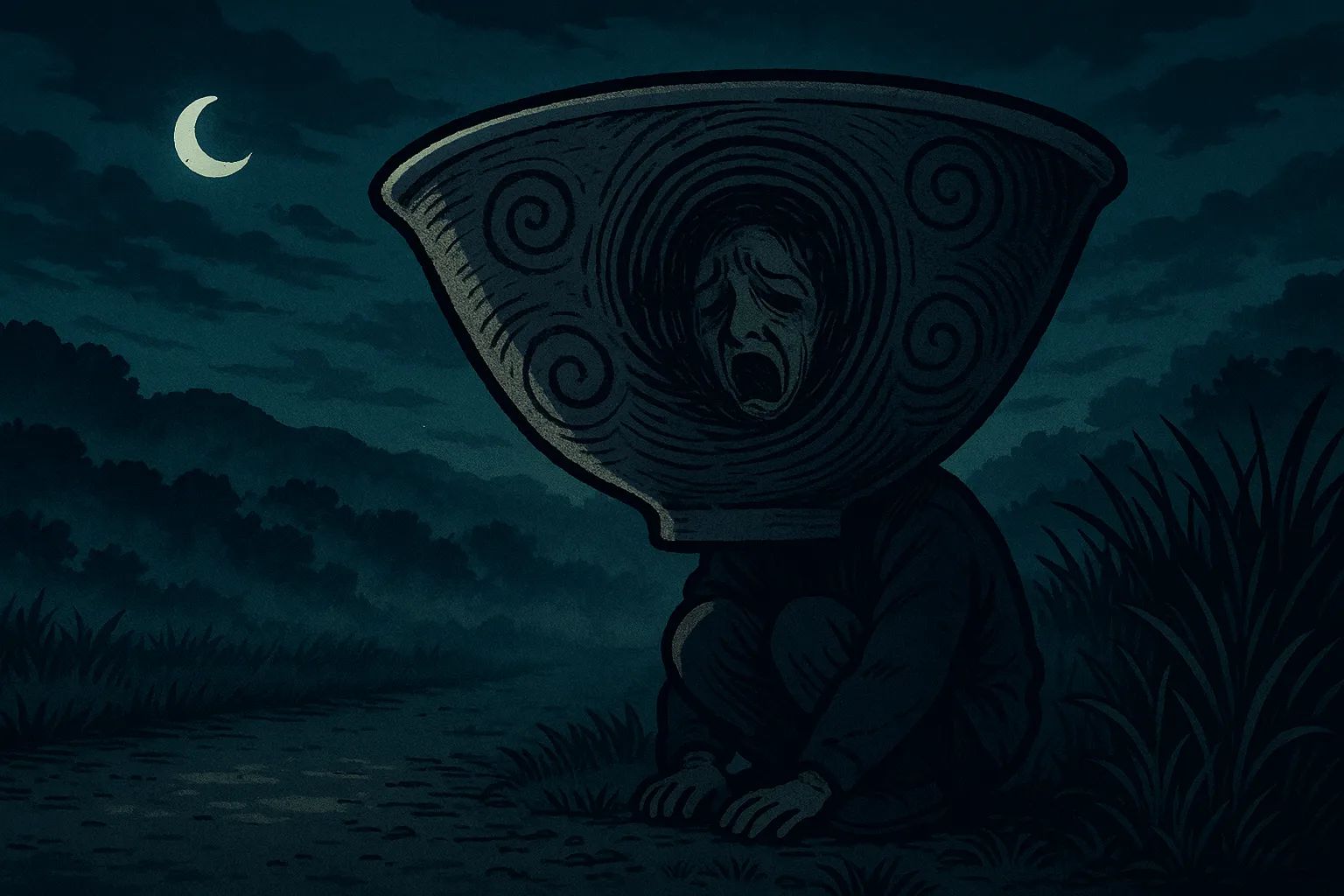 Japanese Ghost Story illustration "title: The Mortar God"