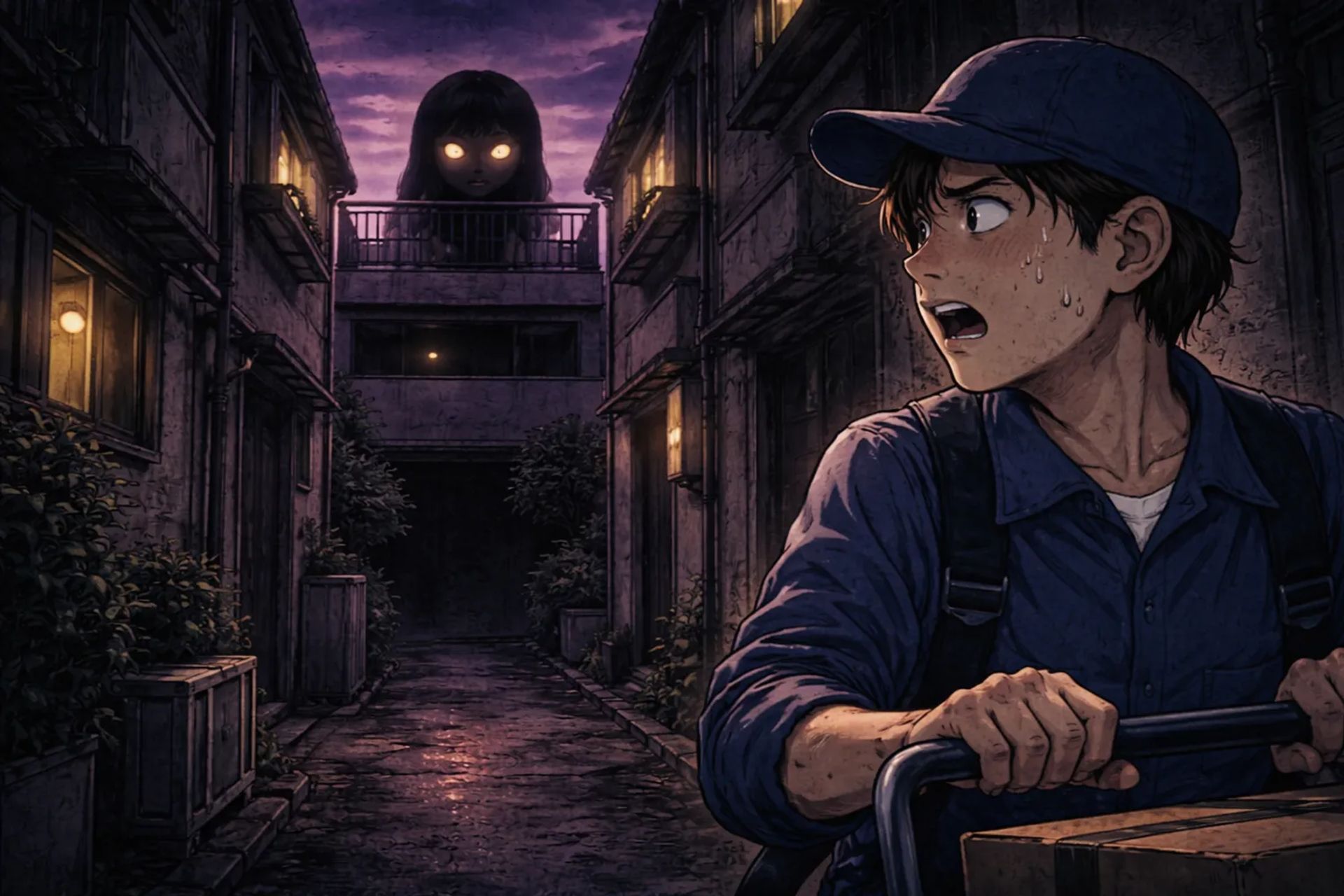 Japanese Ghost Story illustration "title: Delivery Into the Alley"