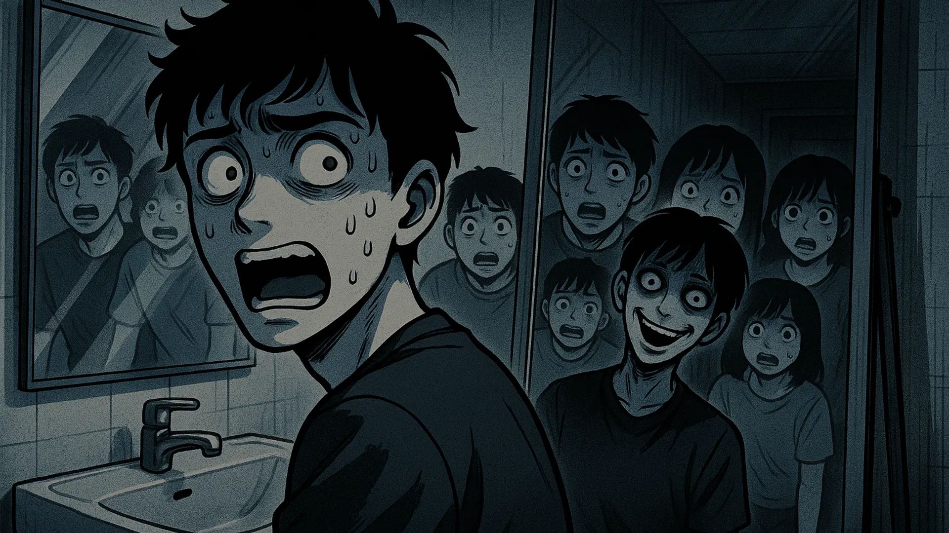 Japanese Ghost Story illustration "title: The Facing Mirrors"