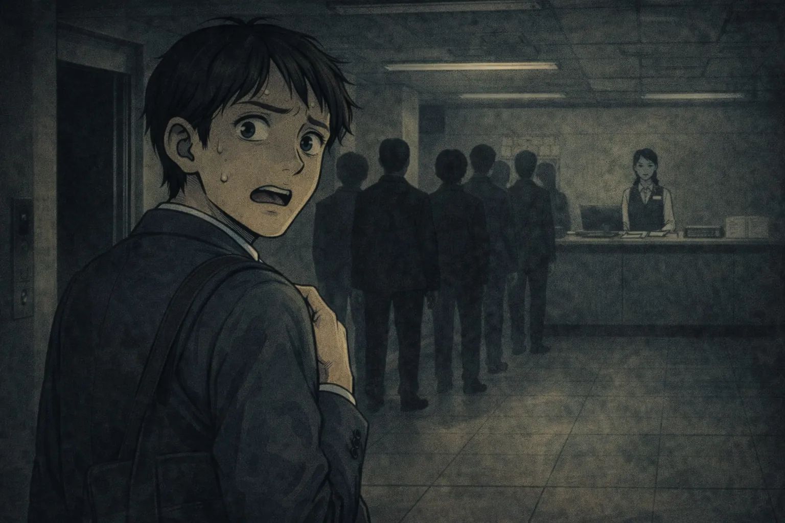 Japanese Ghost Story illustration "title: The Basement of City Hall"